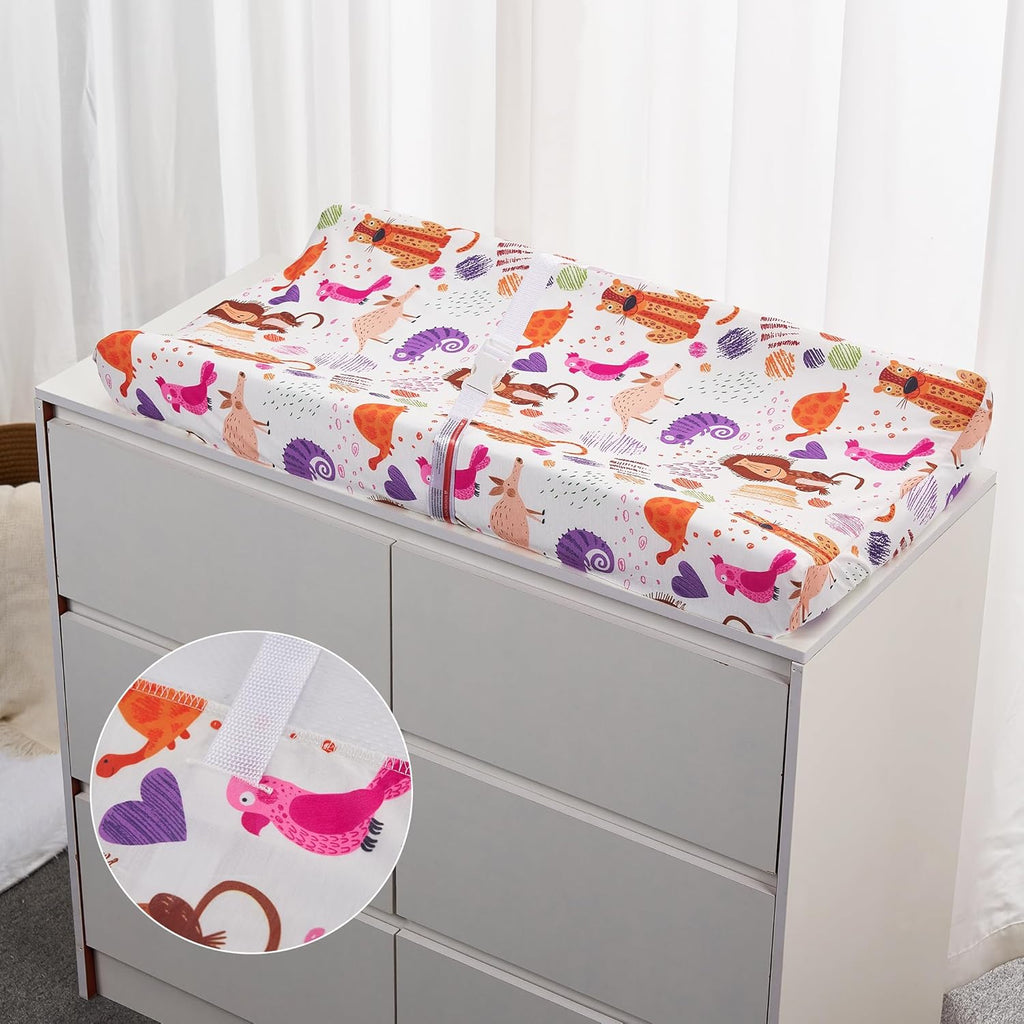 TILLYOU Baby Changing Pad Cover, Changing Table Cover for Girls Boys, Ultra Soft Breathable, 2 Pack Animal Graffiti & dot Printing