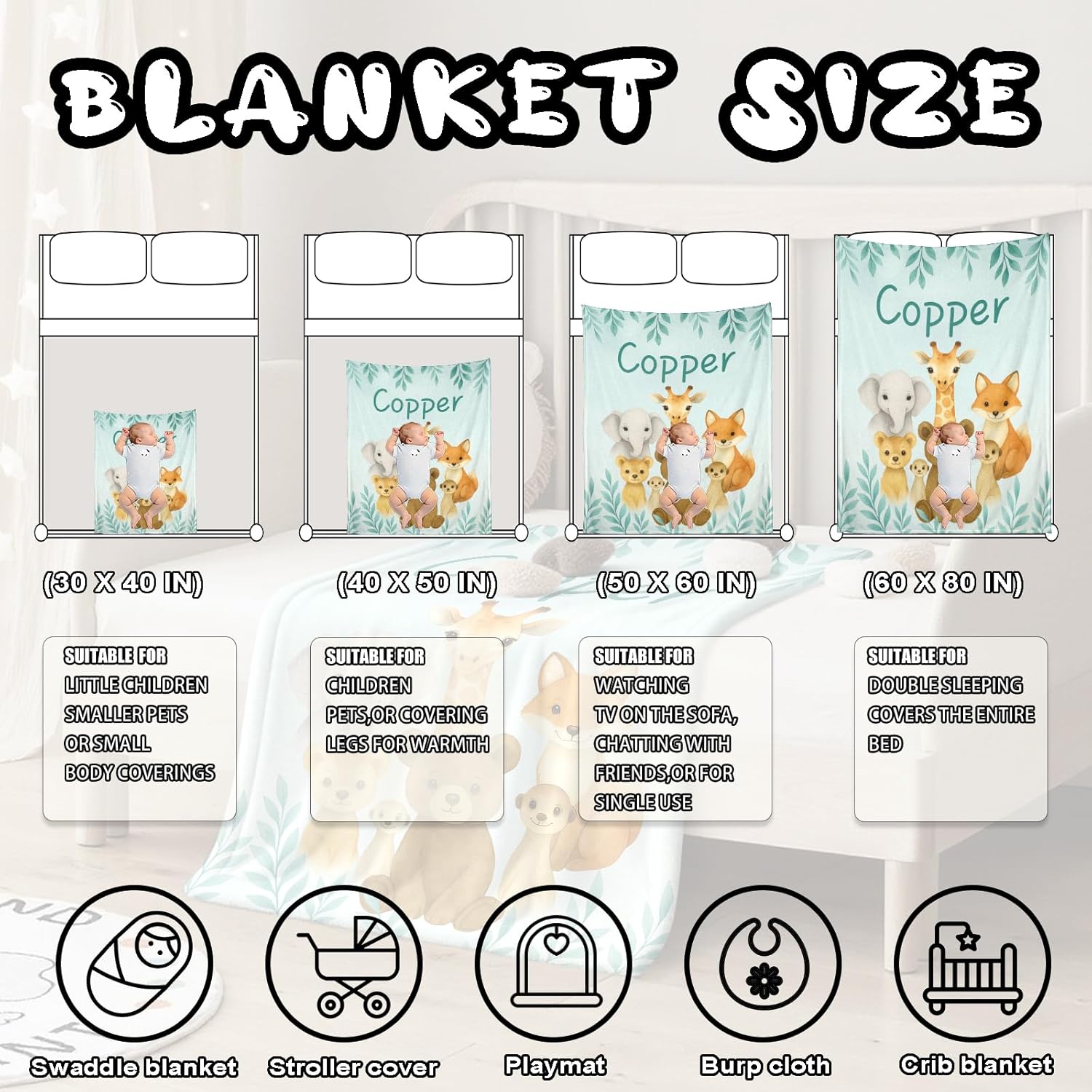 Ship Next Day, Personalized Baby Blanket – Printed in USA, Custom Baby Blanket for Boys & Girls, Baby Blanket with Name, Baby Shower, Easter, Christmas, Birthday Newborn & Toddler Gifts, Baby Gifts