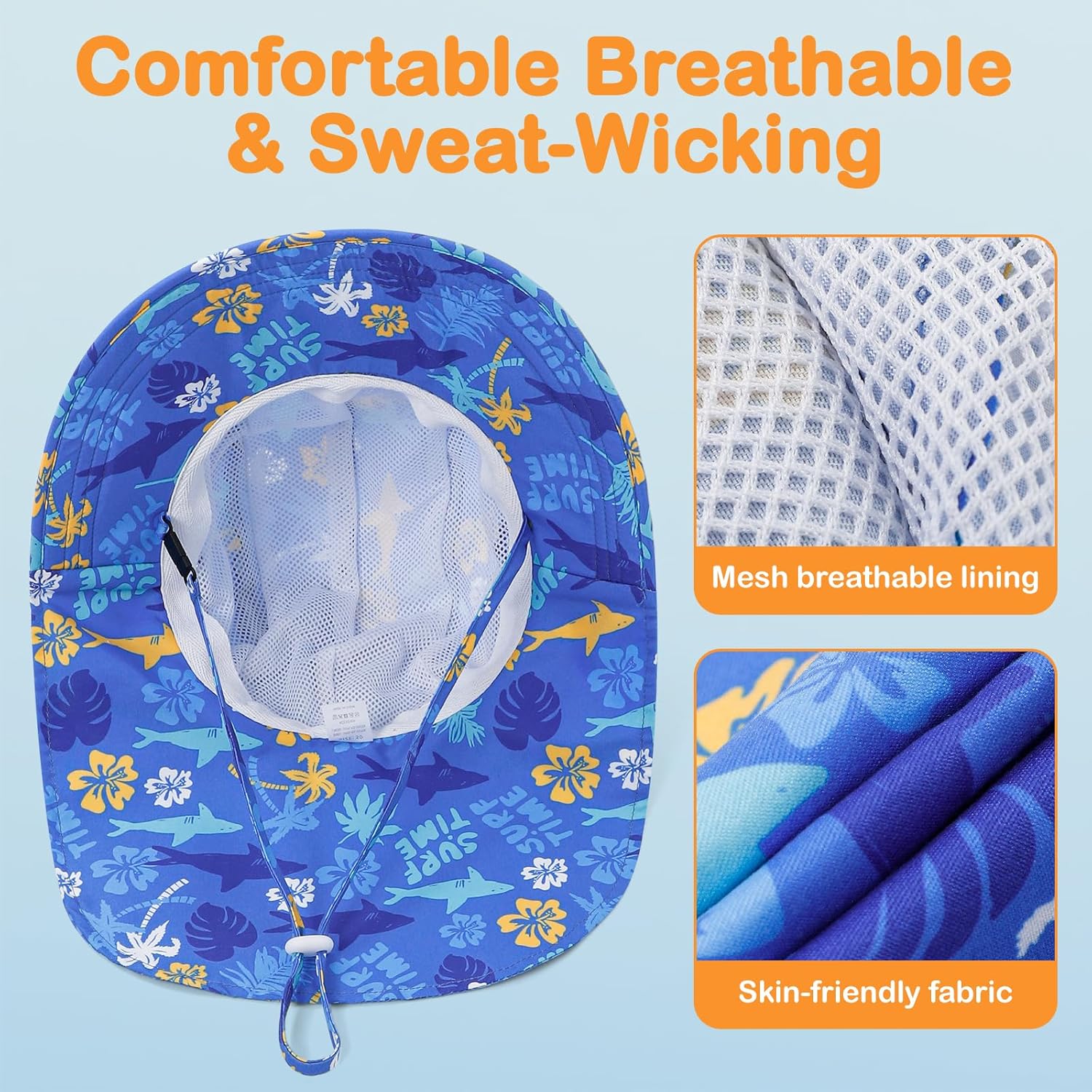 Baby Sun Hat UPF 50+ Mesh Liner Toddler Bucket Hats with Wide Brim Neck Flap for Outdoor Beach Swim