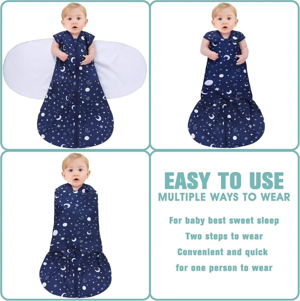Newborn Sleep Sack Baby Swaddle,Swaddle me 6-12 Month,3-Way Adjustable Wearable Blanket,100% Rayon Cotton Swaddling Sleeping Bag，TOG 0.5 (Starry Sky, 6-12 Months)