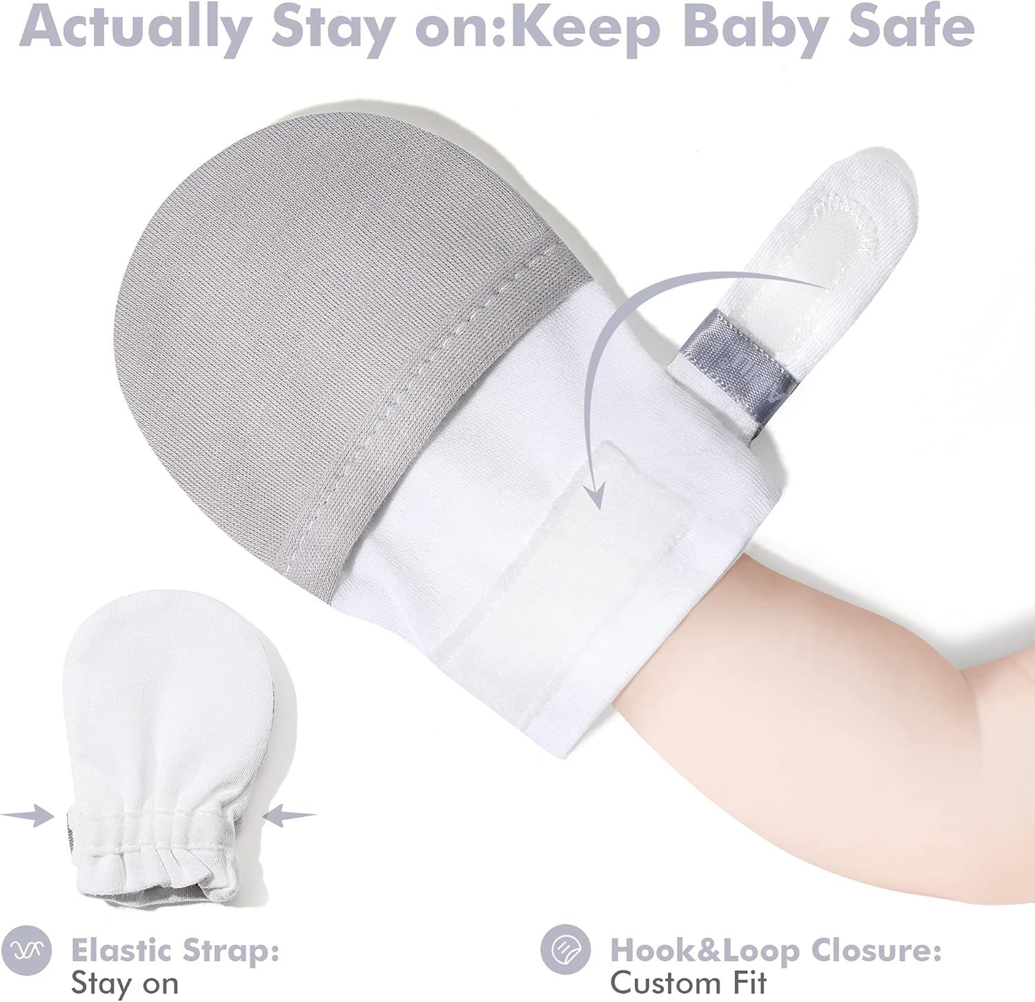 HAPIU Baby No Scratch Mittens Stay On, 100% Cotton Breathable, Adjustable Infant Gloves for Boys Girls, Newborn - 12 M