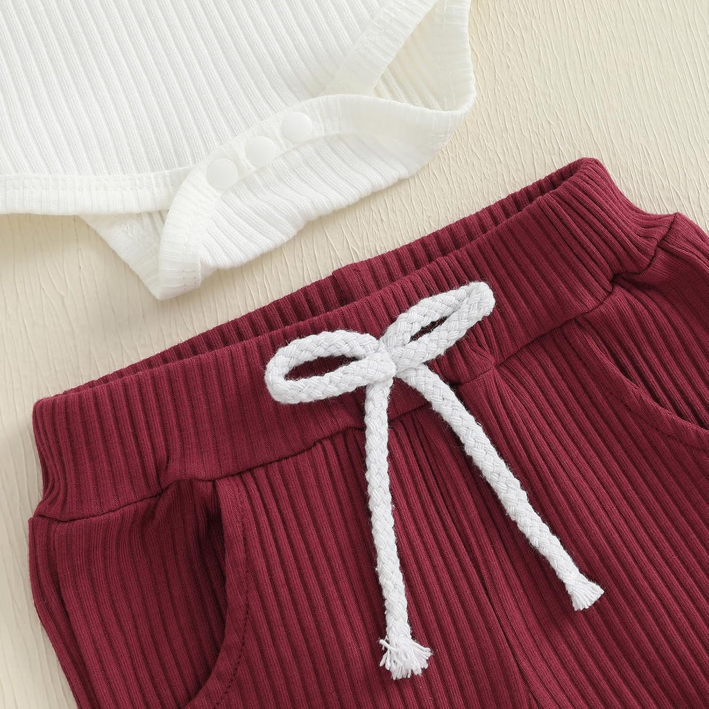 fhutpw Baby Boy Clothes 3 6 12 18 Months Ribbed Knitted Long Sleeve Romper and Pants Sets Newborn Fall Splicing Color Outfits