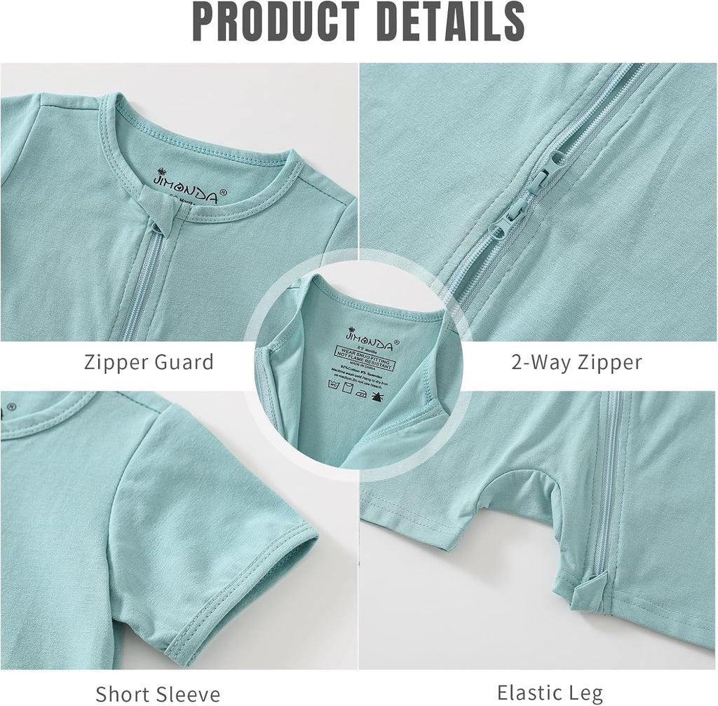 Jimonda Baby Rompers Cotton Baby Boys Baby Girls Short Sleeve Sleepers Pjs Two Way Zipper One-piece Neutral Sleep and Play