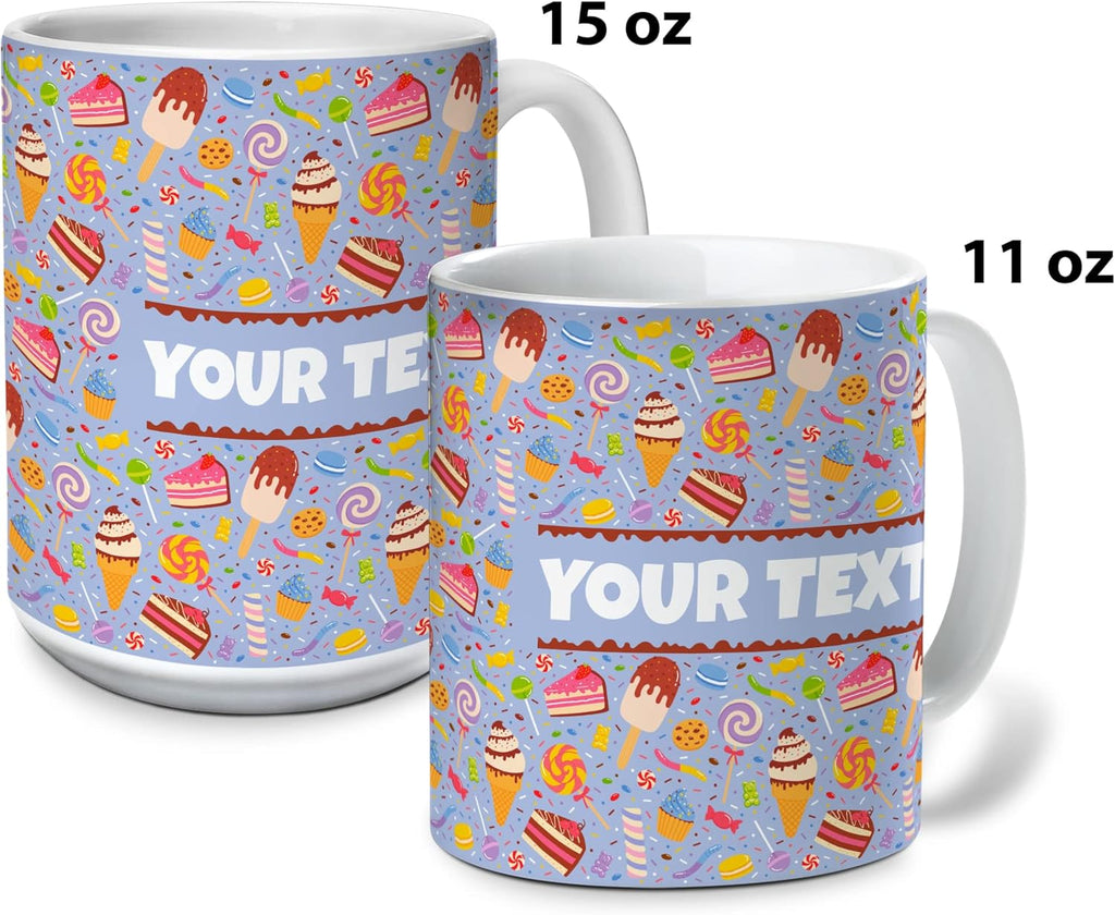 Personalized Mug for Kids - Sweets - Custom Name/Text, Ceramic Hot Chocolate/Cocoa/Coffee Cup for Boys/Girls, Birthday/Christmas/Holiday Gift - 15 oz, White Handle