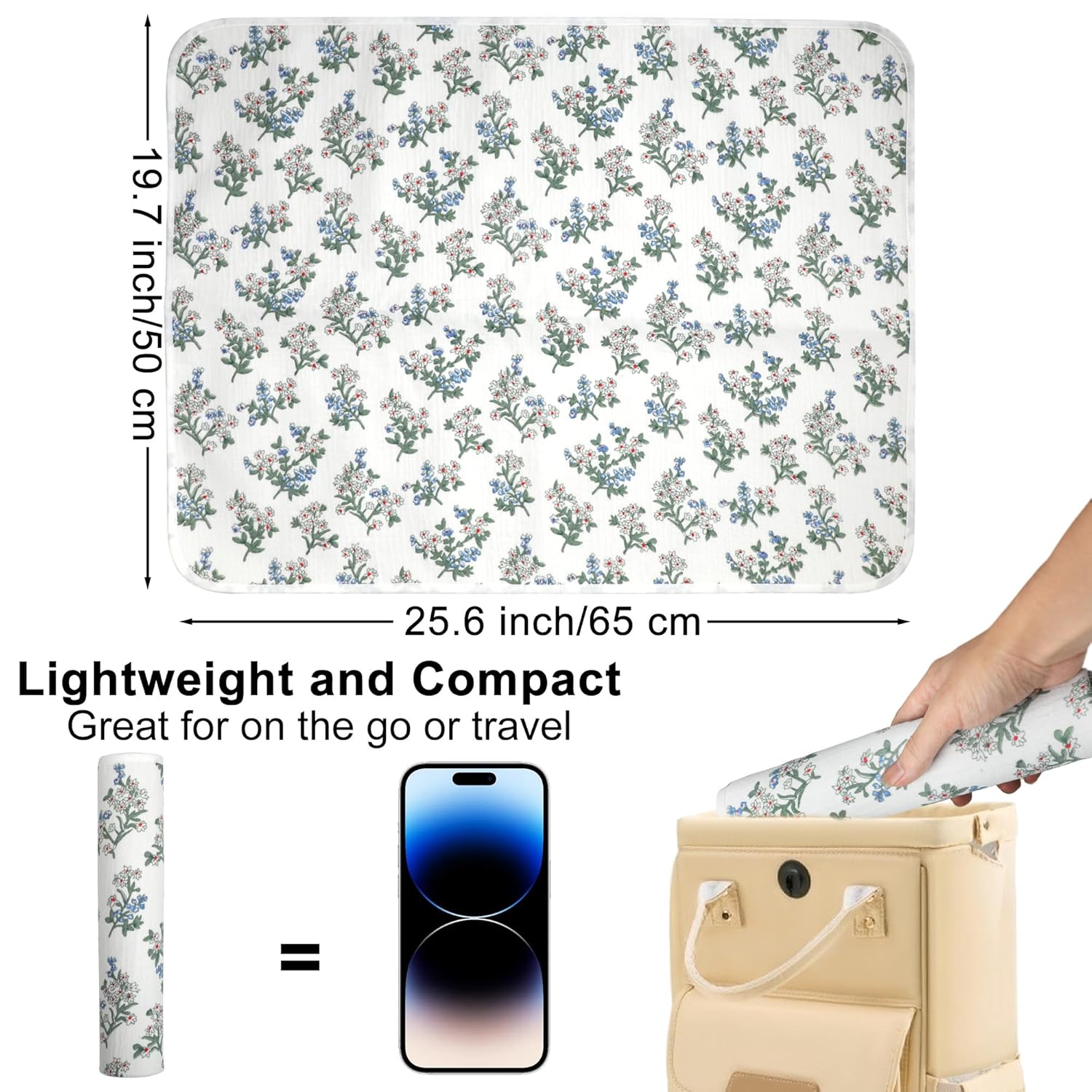 Baby Diaper Changing Pad, 19.7"x25.6" Waterproof Changing Pad Liners with 100% Muslin Cotton Front Top and Leather Back, Soft and Absorbent Portable Changing Mat for Travel, Changing Station