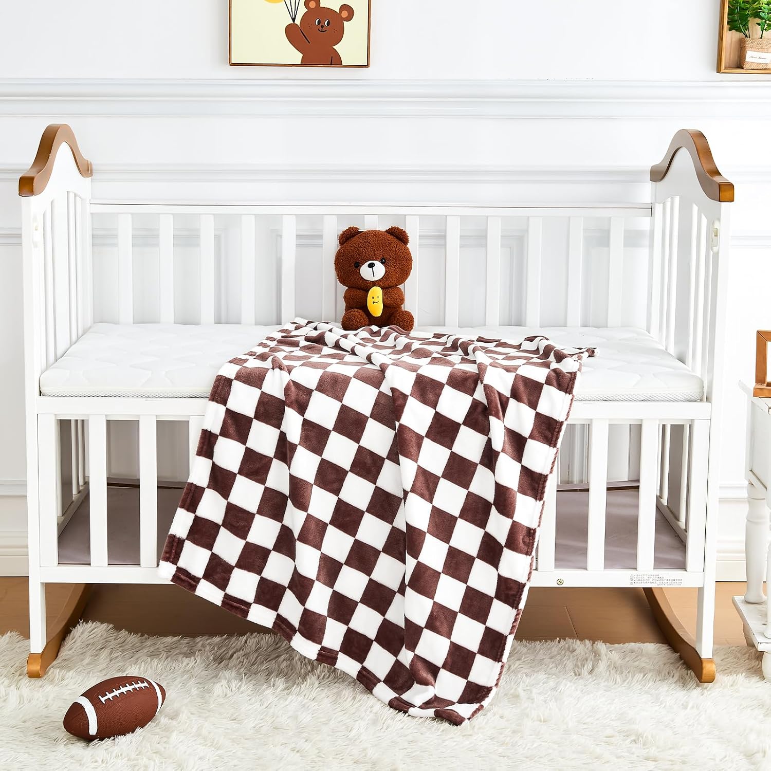 Yurhap Checkered Baby Blanket Fleece Baby Blankets Neutral for Boys Girls, Super Soft Warm Lightweight Infant Toddler Newborn Receiving Gifts for Crib Stroller, 30x40 Inch, Brown