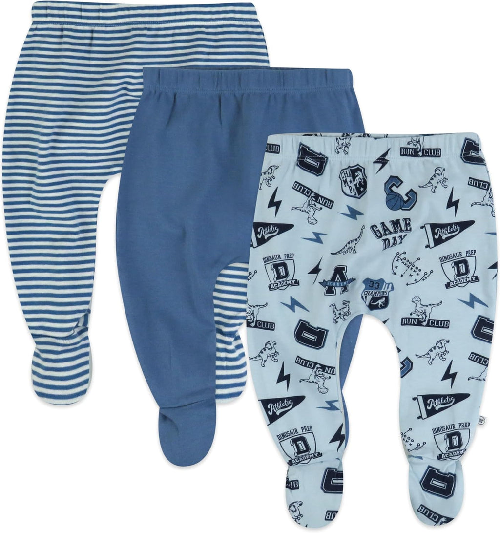 HonestBaby 3-pack Footed Pants Roomy Fit Pull on Bottoms 100% Organic Cotton for Infant Baby Boys, Girls, Unisex