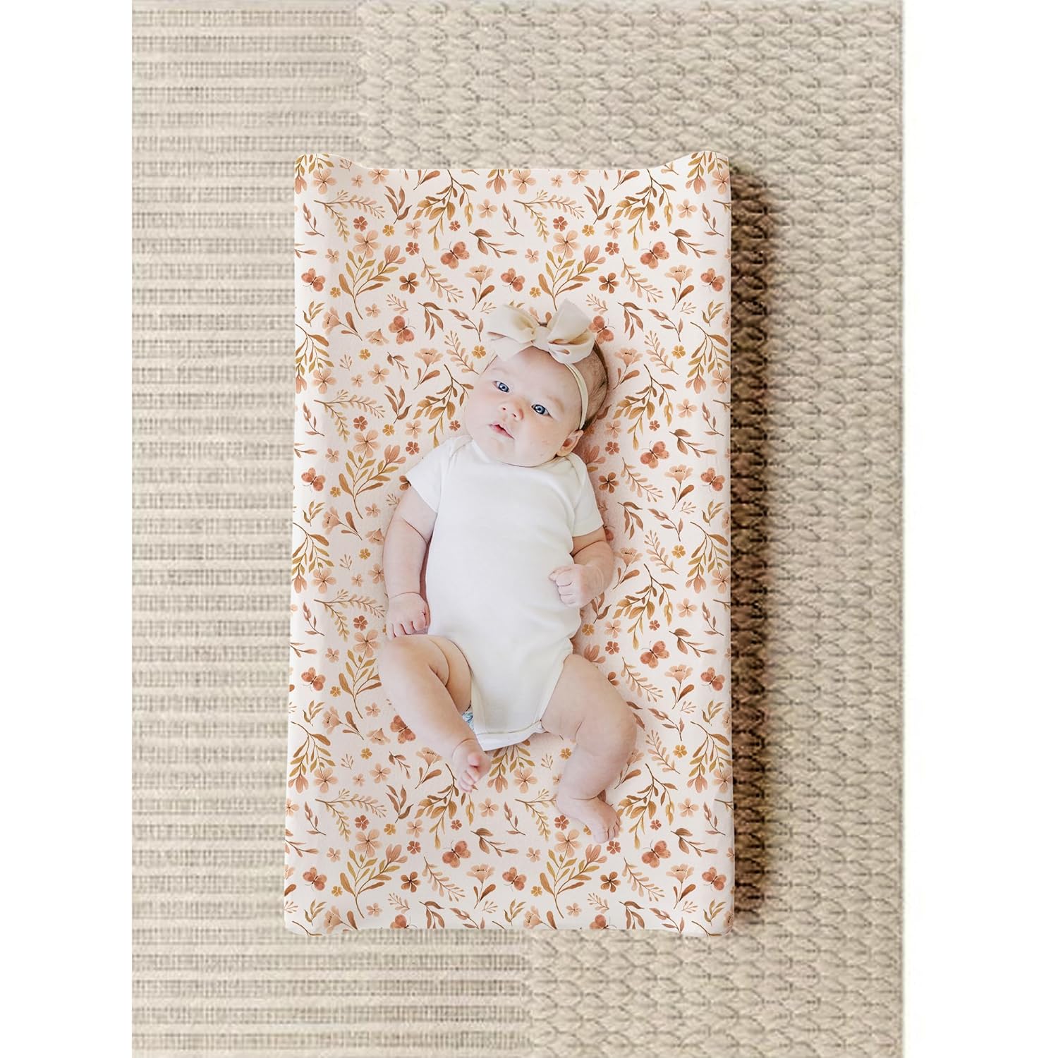 Konssy 2 Pack Stretchy Changing Pad Covers for Girl, Boy, Silky Soft Changing Table Cover, Breathable Baby Nursery Diaper Chang Pad Sheets (Autumn Bloom,Clay)