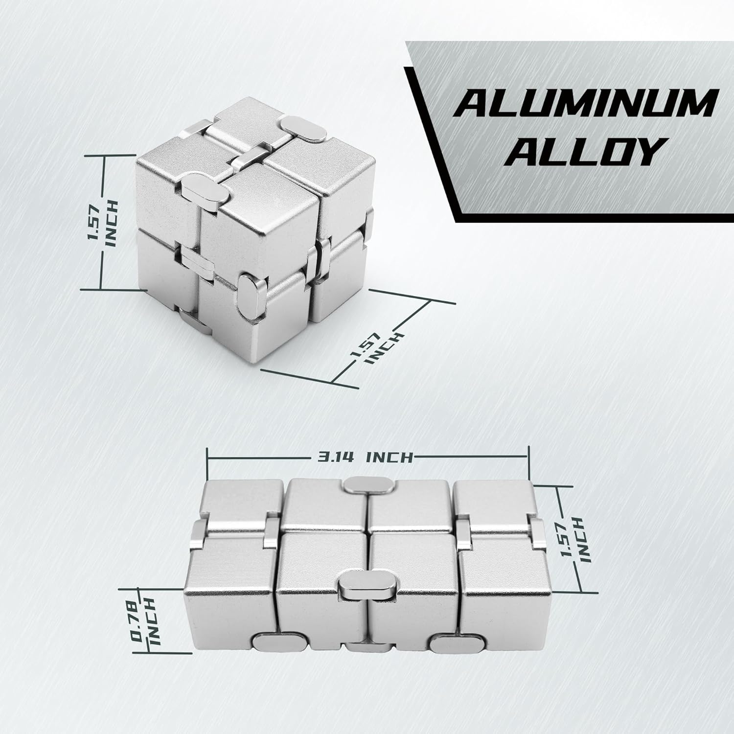 Fidget Infinity Cubes Metal, Desk Fidgets for Kids Adults, Hand Toys for Anxiety, ADHD, EDC, Stress Relief Sensory Toys for Teens (Silver)