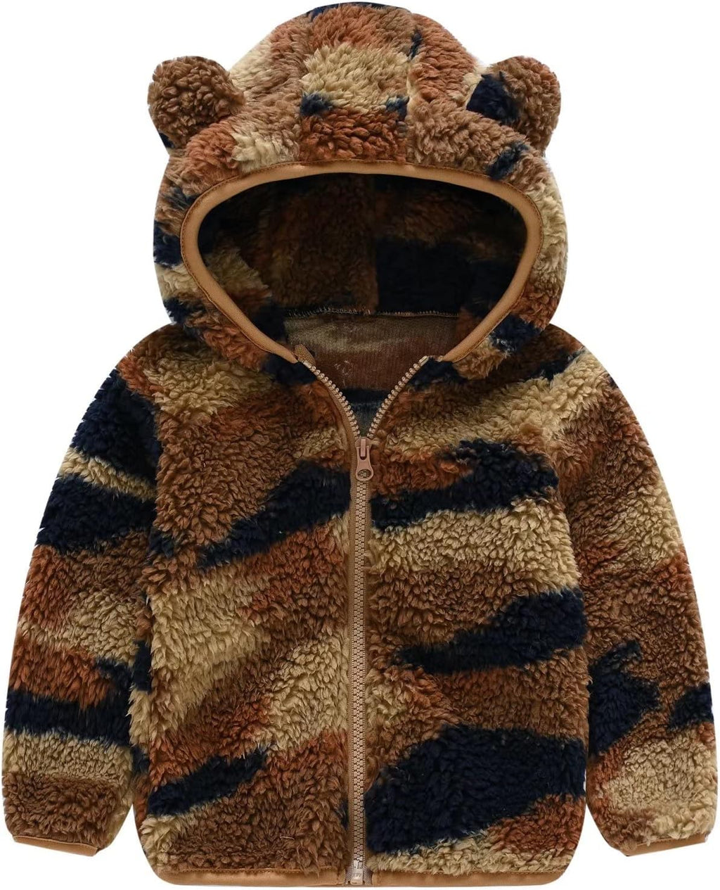 AIWUHE Toddler Boys Girls Hooded Jacket Fleece Hoodie Winter Warm Solid Color Teddy Coat Zip-up Bear Ear Sweater Fall Clothes