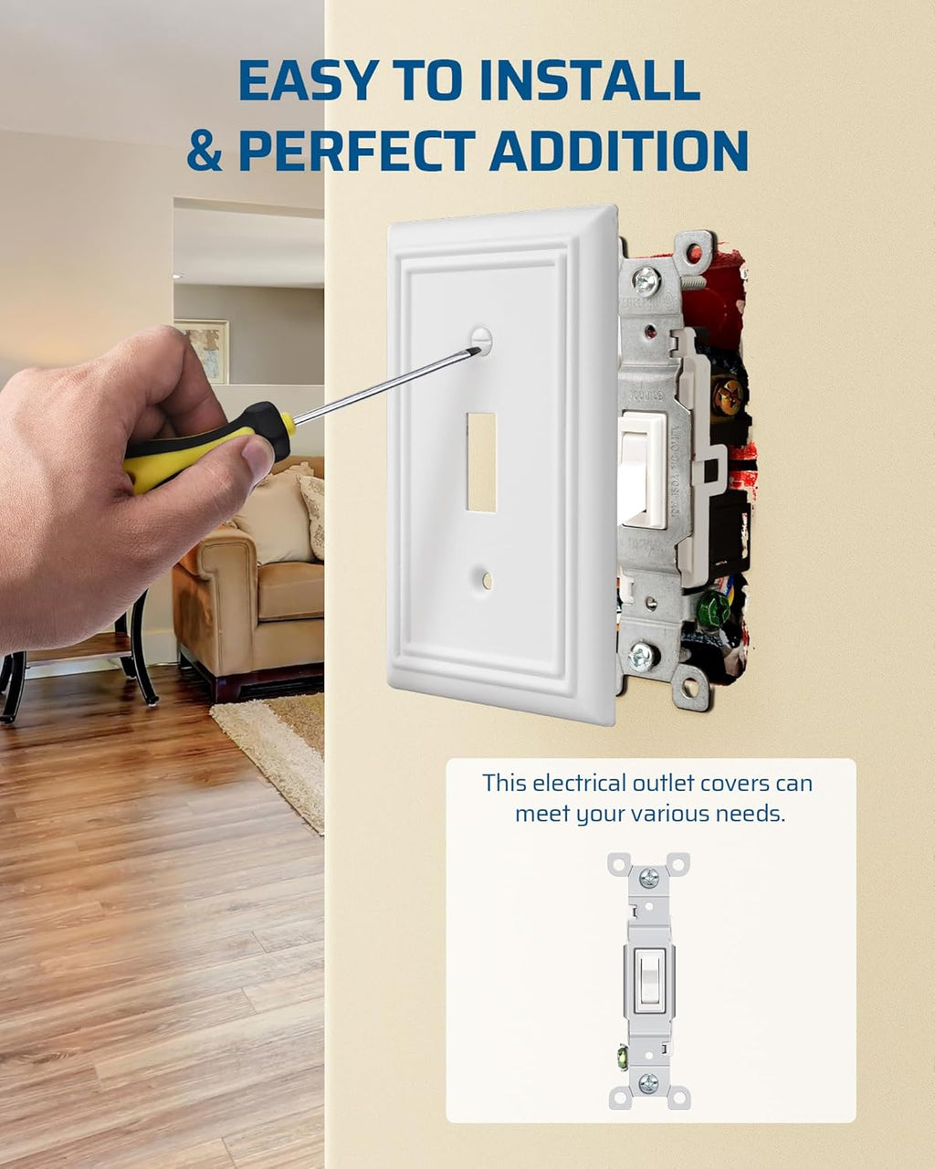 DEWENWILS Single Toggle Wall Plates, White Metal Light Switch Cover Plates, 4.92" x 3.14" Outlet Wall Plates, Switch Plate Covers for Home Decor, 2 Pack