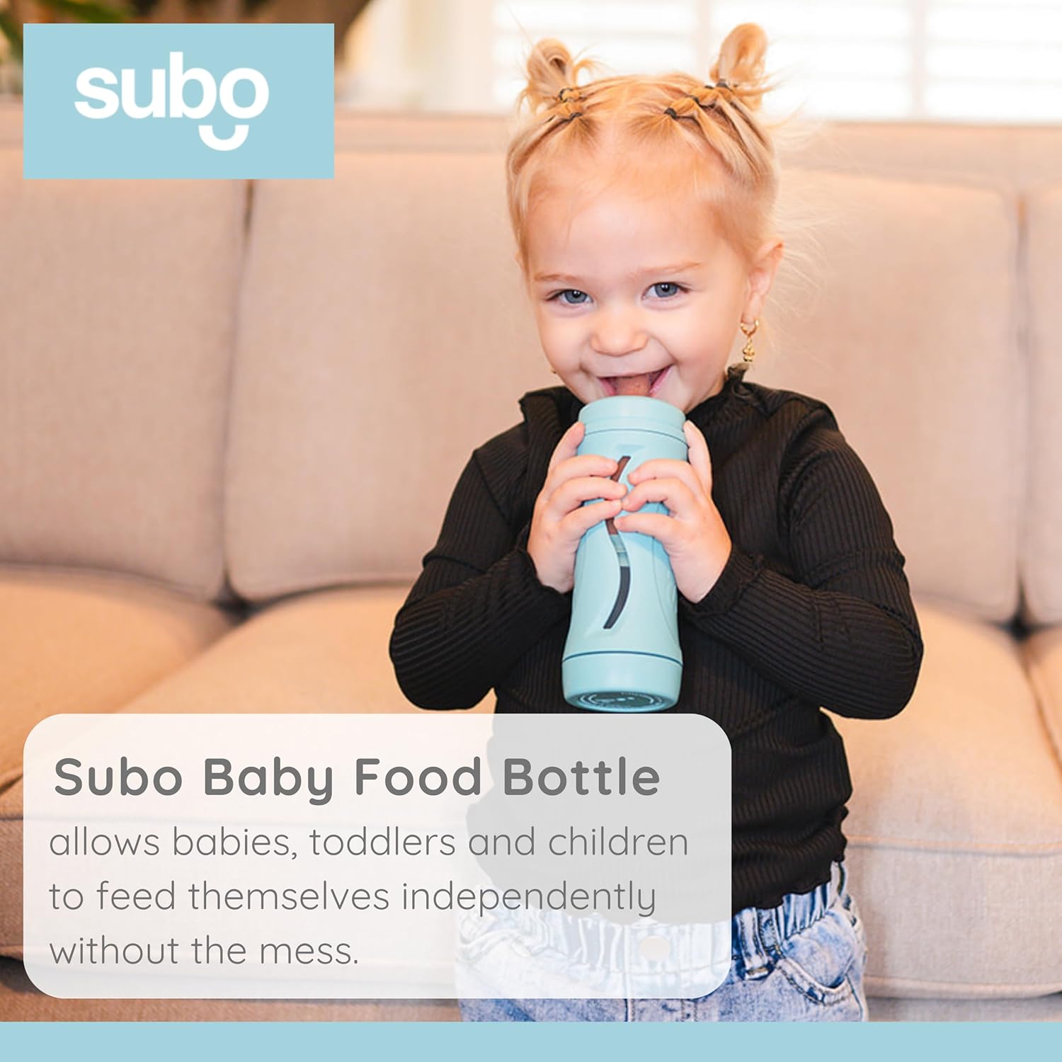 Subo Baby Food Bottle | No Mess Baby Toddler Self Feeder | Squeeze Free Design for Purees, Smoothies, Yogurt, Oatmeal, or Thickened Liquids | Reusable Silicone Washable Cup (Aqua)