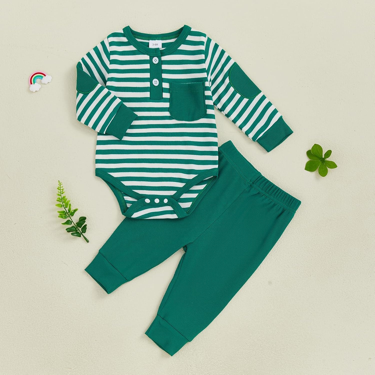 fhutpw Baby Boy Clothes 3 6 12 18 Months Ribbed Knitted Long Sleeve Romper and Pants Sets Newborn Fall Splicing Color Outfits