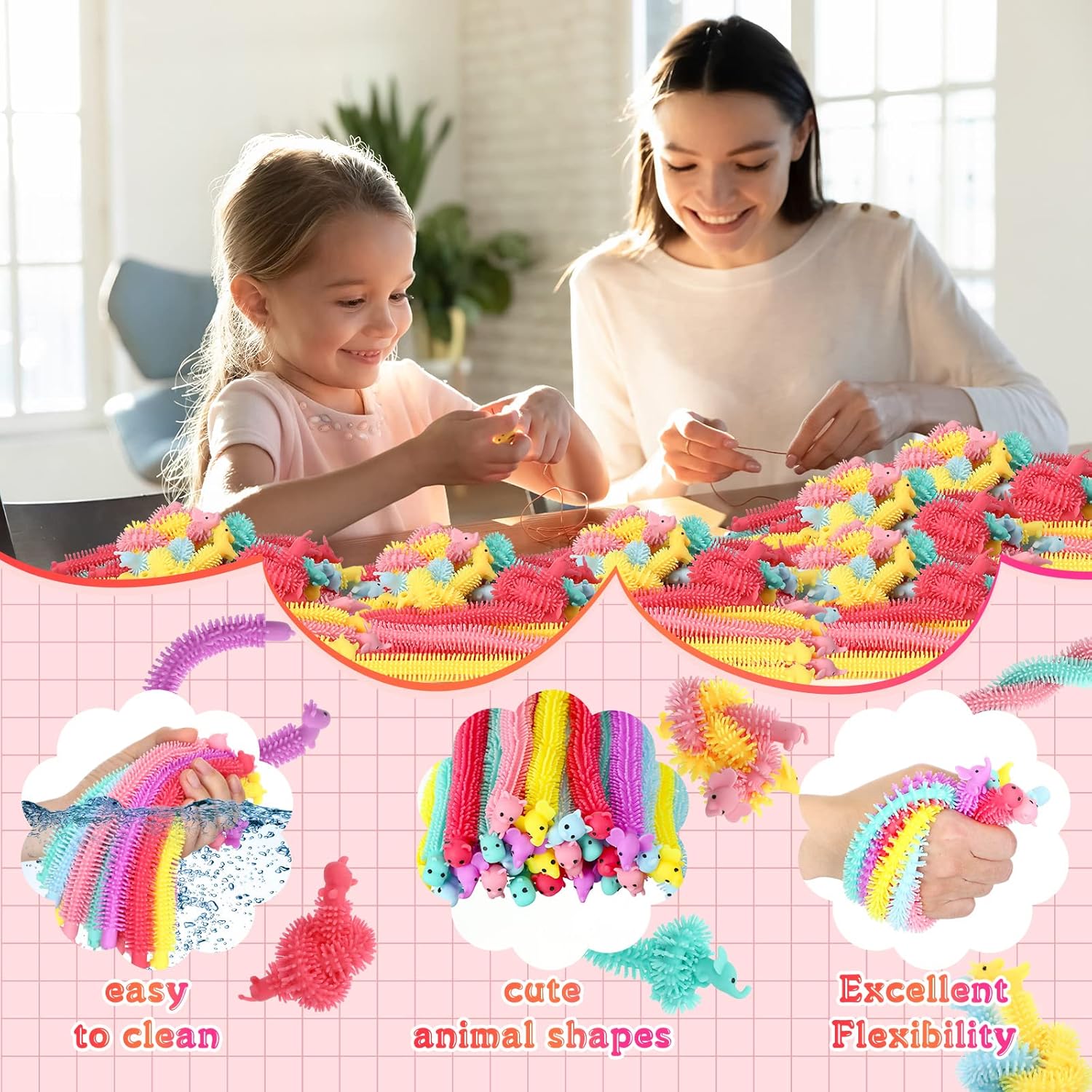 Chivao Bulk Stretchy String Fidget Toys Animal Sensory Toys Pack Worm Sensory Stress Fidget Toys for Adults Stress Anxiety Relieve Relaxing Party Favors(300 Pack, Animal Style)