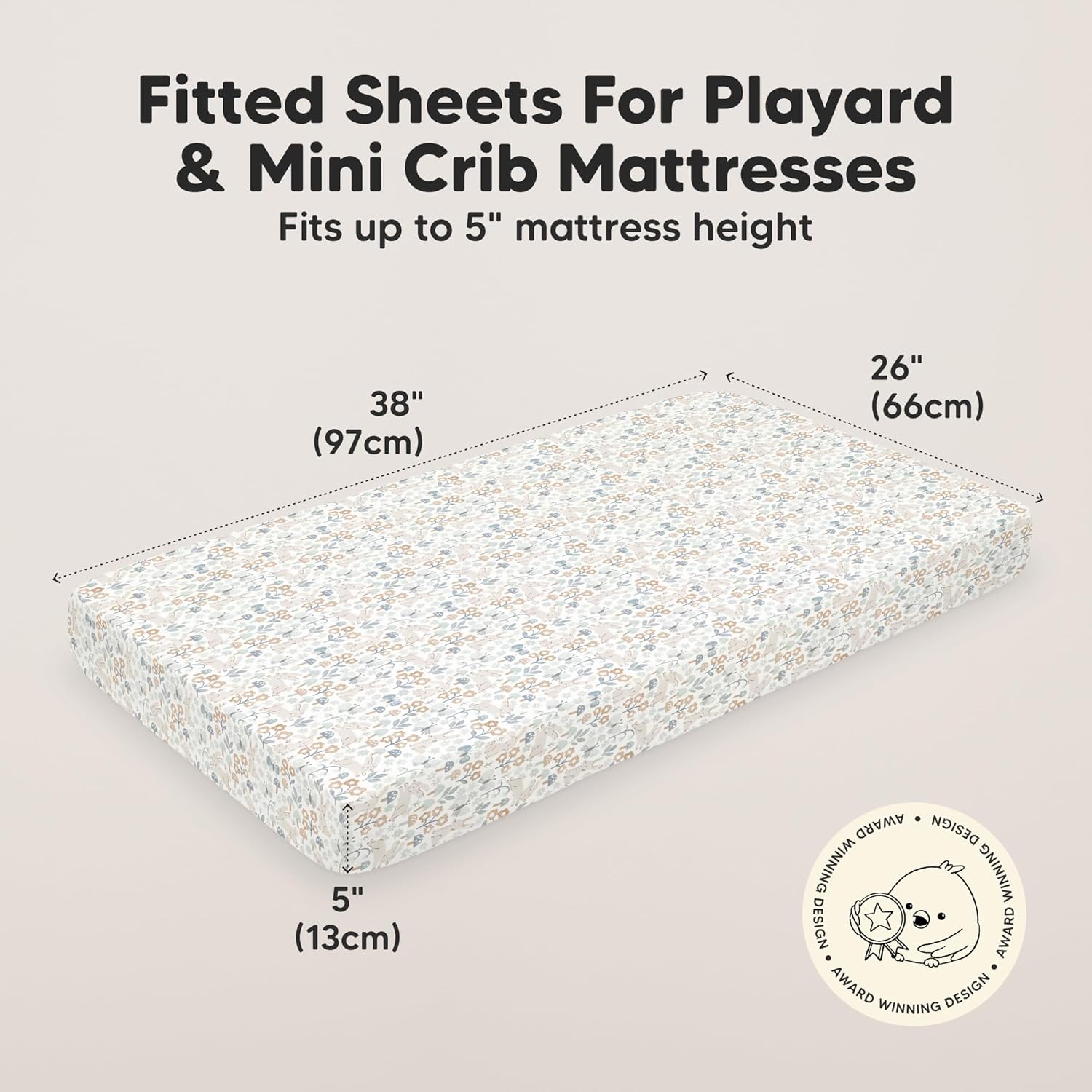 2-Pack Mini Crib Sheets Fitted - 38x26 Pack N Play Sheets for Pack and Play Mattress, Organic Cotton, Soft & Breathable Playard Bedding, Neutral Mini Toddler Bed Cover for Boys, Girls (Prairie)