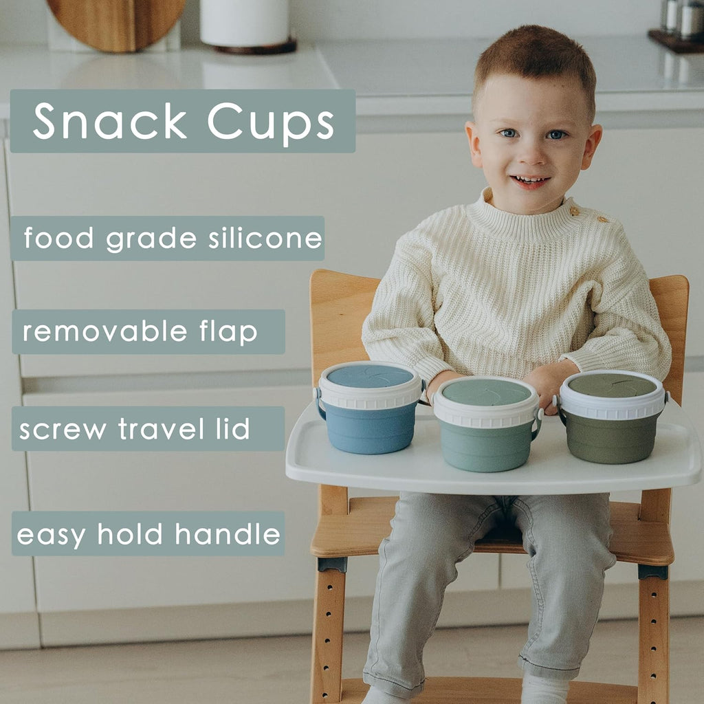 No Spill Silicone Toddler Snack Containers, Detachable Silicone Flap for Filling&Cleaning, Crumb-Free Hard Plastic Screw Travel Lid, Ultra-Soft for Baby Kids Hand In-Out, Snack Cup Holder 12 oz