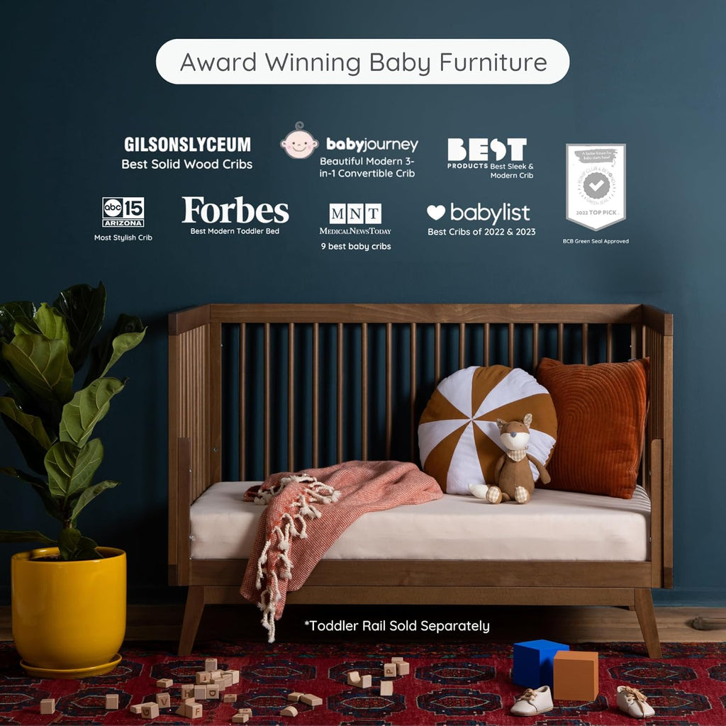 dadada Baby Soho 3-in-1 Convertible Wooden Crib to Toddler Bed - Made in Italy, GREENGUARD Gold Certified, Baby-Safe Finish, Sustainable Beech Wood, Modern Design, 3 Adjustable Heights (Walnut)