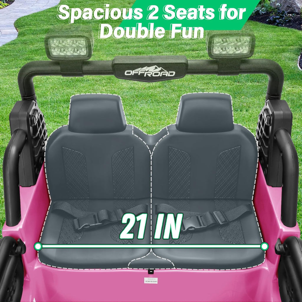 2 Seater Ride On Car Truck with Remote Control XL, Kids 24V Battery Powered Electric Vihicle w/21 in Seat, 3 Speeds, 2WD/4WD Switichable, Shock Absorbers,Bluetooth, Flower, Gift Choice