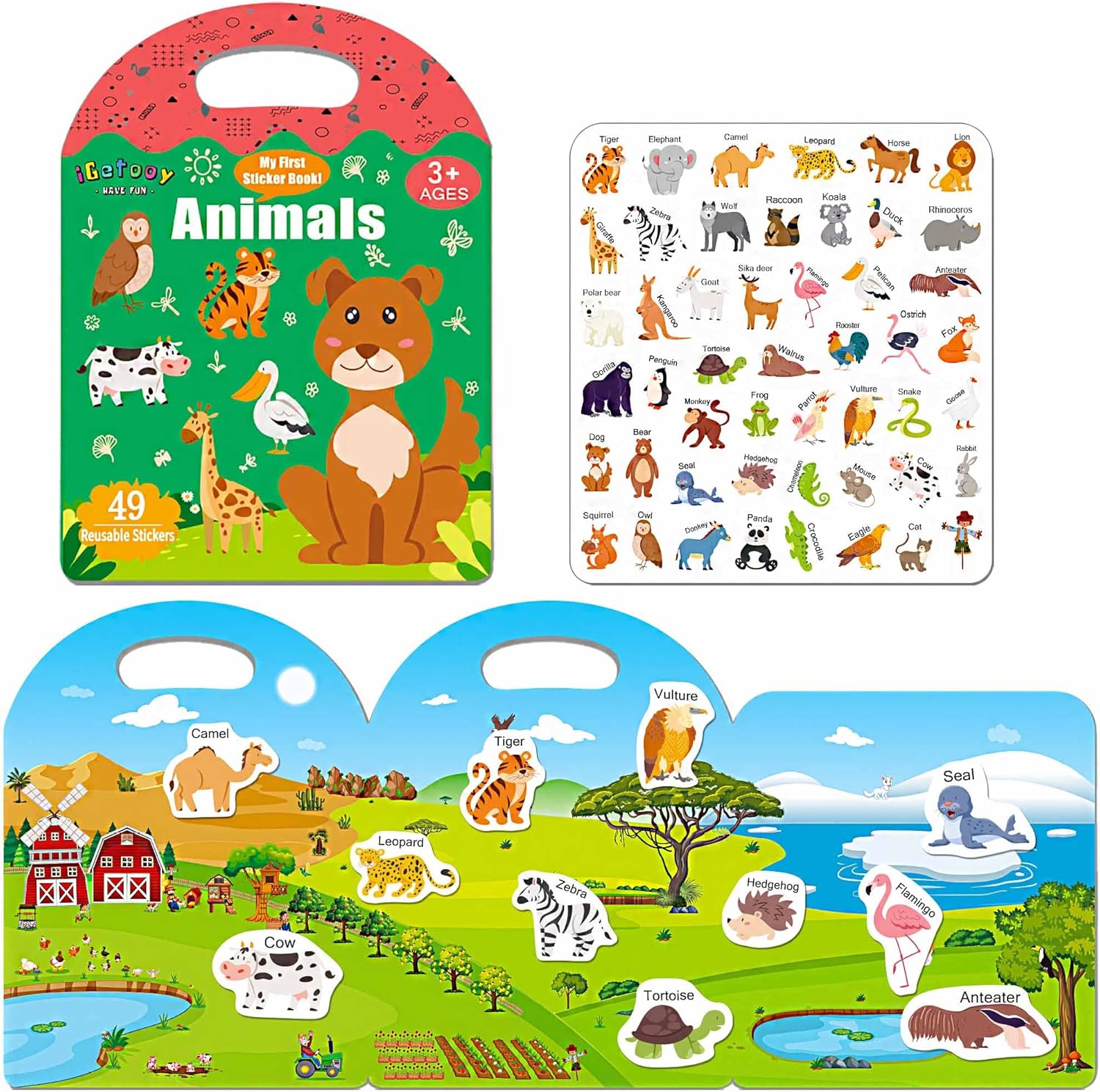 Reusable Sticker Books for Toddlers 1-3, Stickers for Toddlers 2-4 Years, Animal Stickers for Kids, Airplane Travel Essentials for Kids