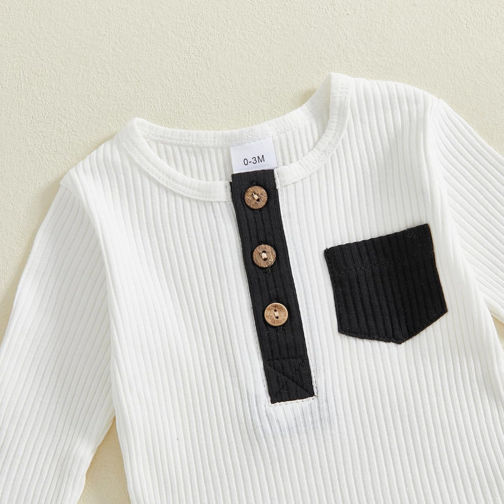 fhutpw Baby Boy Clothes 3 6 12 18 Months Ribbed Knitted Long Sleeve Romper and Pants Sets Newborn Fall Splicing Color Outfits