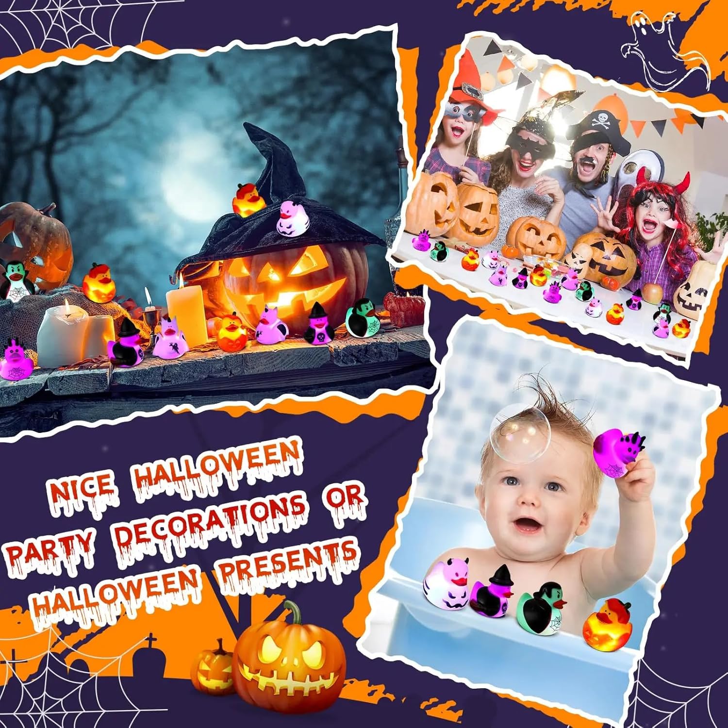 Halloween Rubber Duckies in Bulk Glow in The Dark Rubber Ducks Light up Halloween Mini Duckies Bath Toys for Halloween Party Favor Decor Pool Bathtub Baby Shower Toy Gifts for Kids (24)