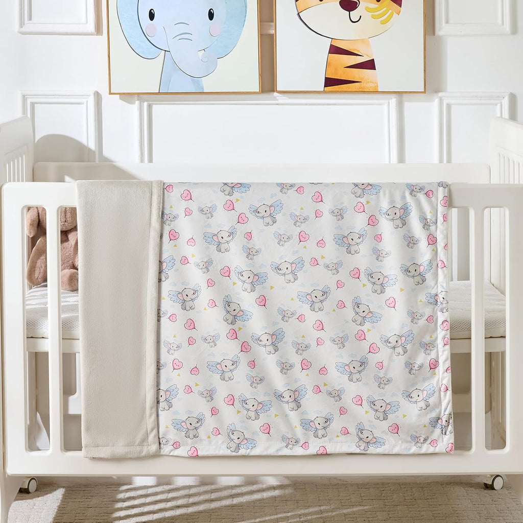 Baby Blanket 30x40 Inch Soft Double Layer Fleece Throw with Cute Grey Elephant Gender Neutral Crib Blanket for Infant, Toddler, Newborn Baby Girl or Boy Shower Gift