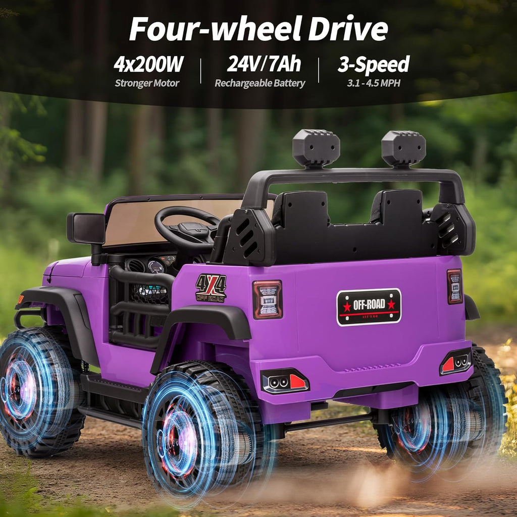2 Seater Ride on Toy Car for Kids, 24V 4x4 Ride-on Truck Kids Electric Car w/Remote Control, 4x200W Motors - Purple