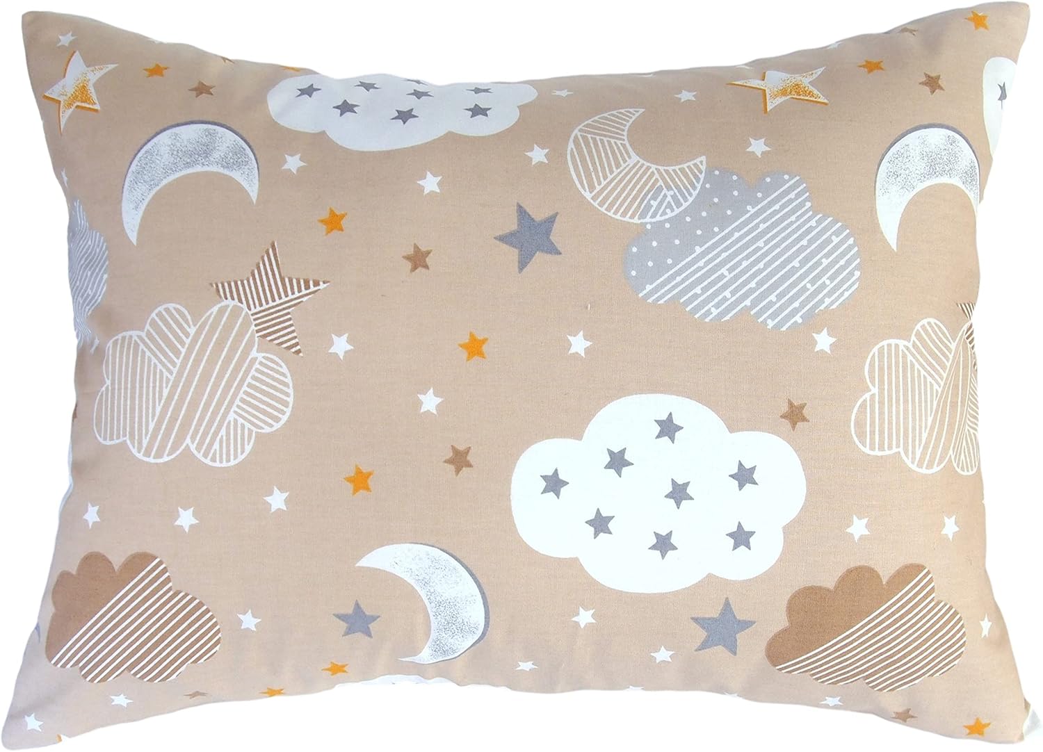 13x18 Toddler Pillow Case Cotton - Star Cloud Moon Pillow Case Cover Travel Size, Kids Pillow Cases Small, Toddler Pillowcase Stars and Moon (Beige)