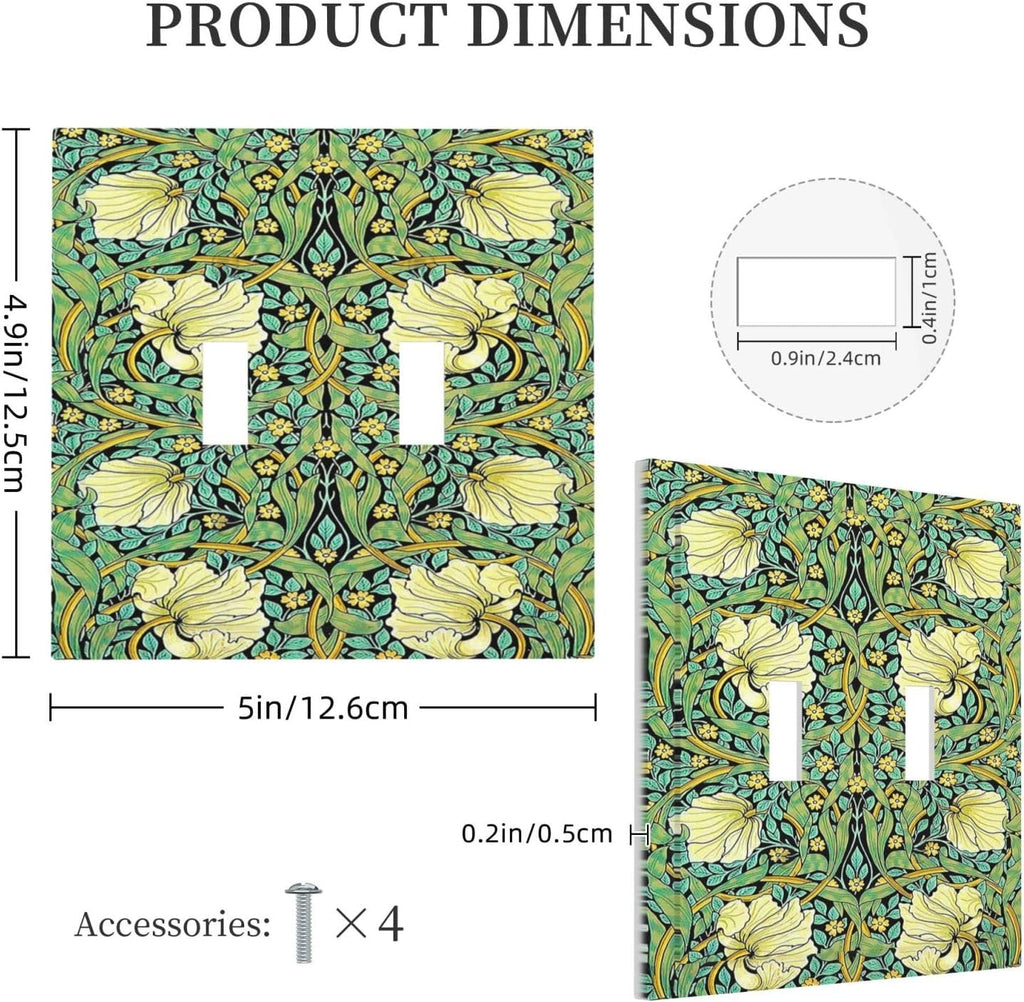 Decorative Switch Plates William Morris Vintage Floral Yellow Flowers Green Leaf 2 Gang Double Toggle Outlet Light Switch Cover Wall Plate Electrical Faceplate for Bedroom living Room Decor