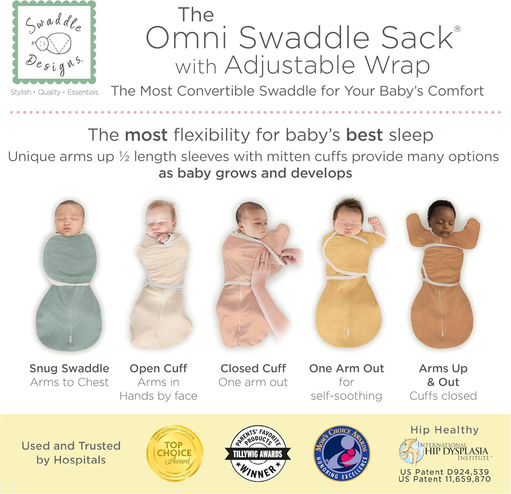 SwaddleDesigns 6-Way Omni Swaddle Sack Arms Up Swaddle for Newborn, More Options to Calm Startle Reflex, Improves Sleep