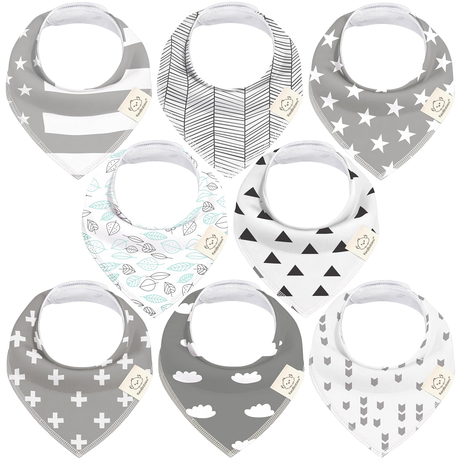 8-Pack Organic Baby Bandana Bibs for Boys, Girls - Super Absorbent Triangle Baby Bibs for Drooling and Teething Infant, 100% Cotton Extra Soft for Newborn, Infant 0-36 Months (Grayscape)