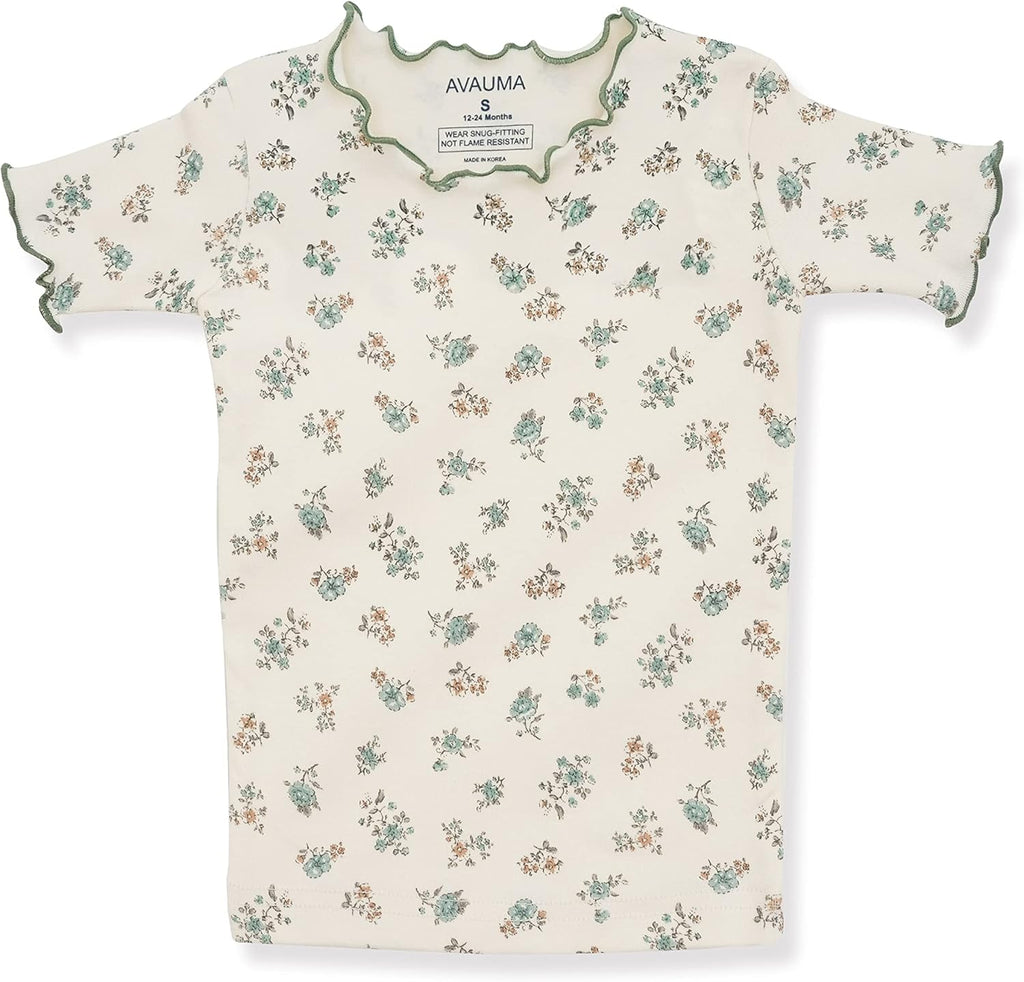 AVAUMA Baby Boy Girl Pajama Set 6M-7T Kids Cute Toddler Snug fit Flower Pattern Design Pjs Cotton Sleepwear Ruffled Shirring