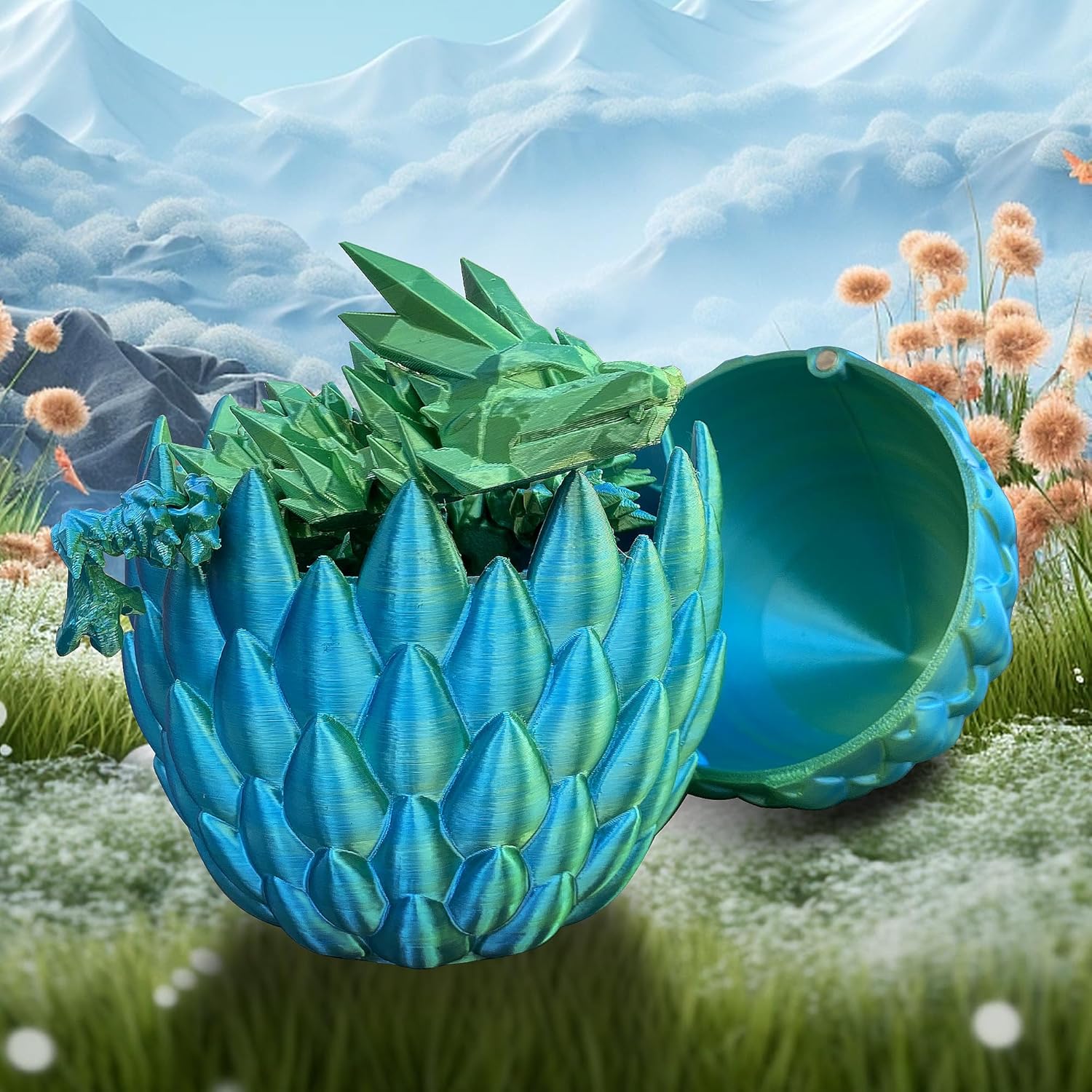 16.5 Inch 3D Printed Dragon with 6.1 Inch Dragon Eggs Fidget Toy ADHD Toys Executive Desk Toys Articulated Dragon Crystal Dragon Toys Home Office Decor(Blue-Green)