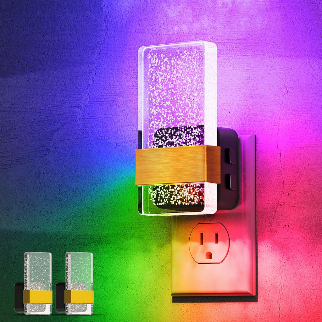 L LOHAS LED Night Lights Plug Into Wall [2 Pack], Color Changing Night Light with Dusk to Dawn Sensor, RGB 180° Rotating Night Light, 0-100LM Dimmable Nightlight for Kids, Bathroom, Hallway,Gift