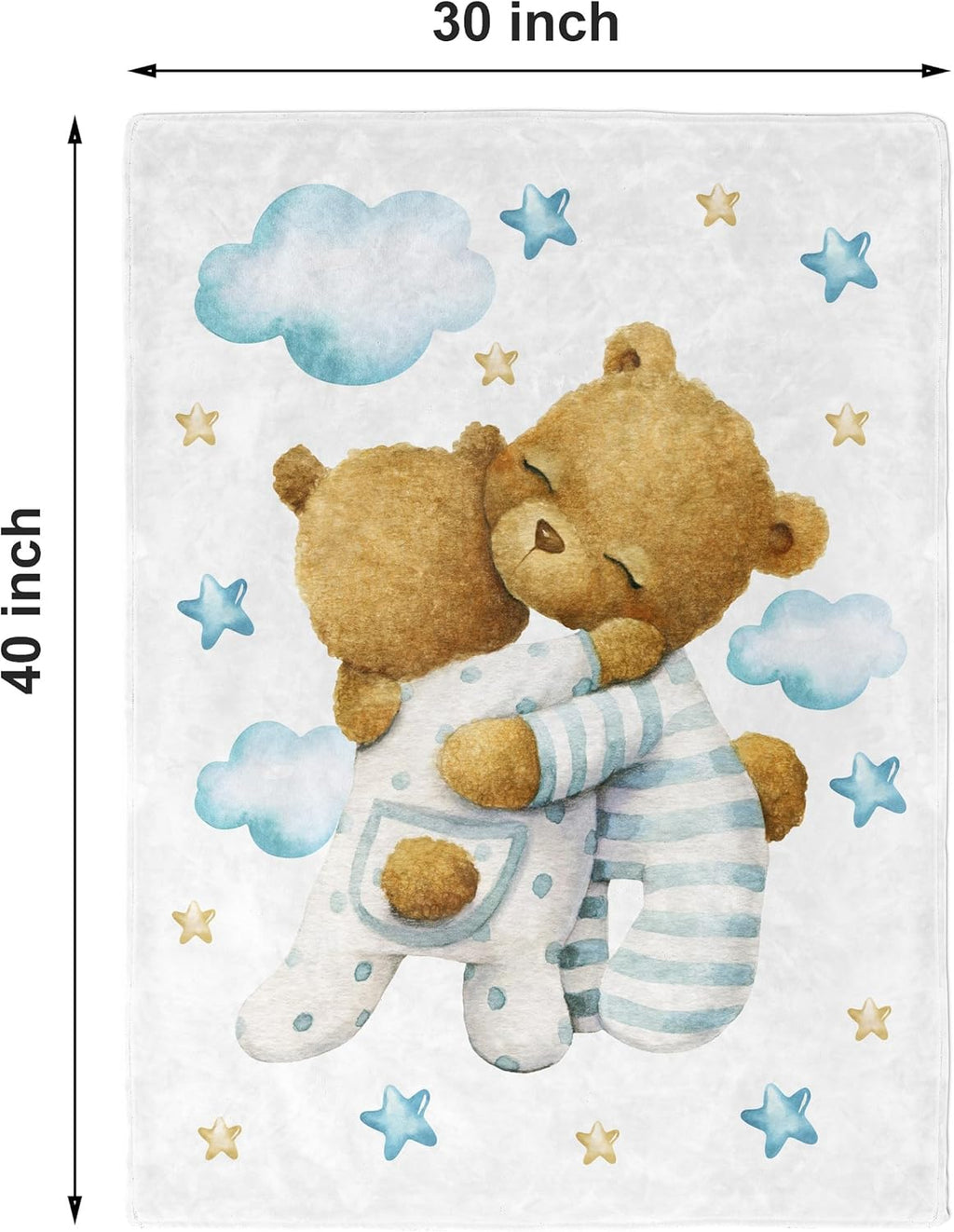 UNIQUE Little Bear Ultra Soft Fleece Baby Blanket 30x40in, Hugging Bears Baby Blanket, Boy