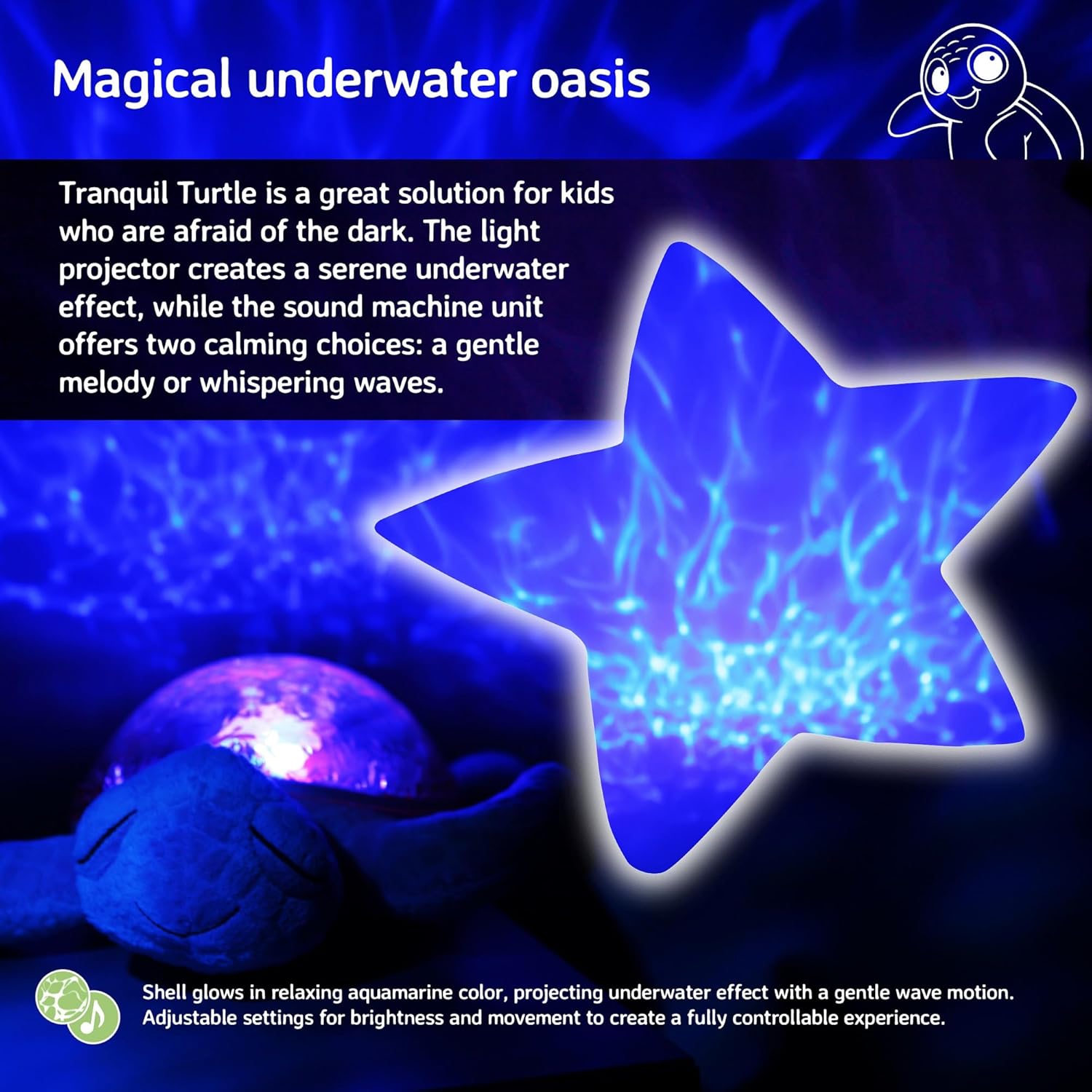 Cloud b Ocean Projector Nightlight with White Noise Soothing Sounds | Adjustable Settings and Auto-Shutoff | Tranquil Turtle - Pink