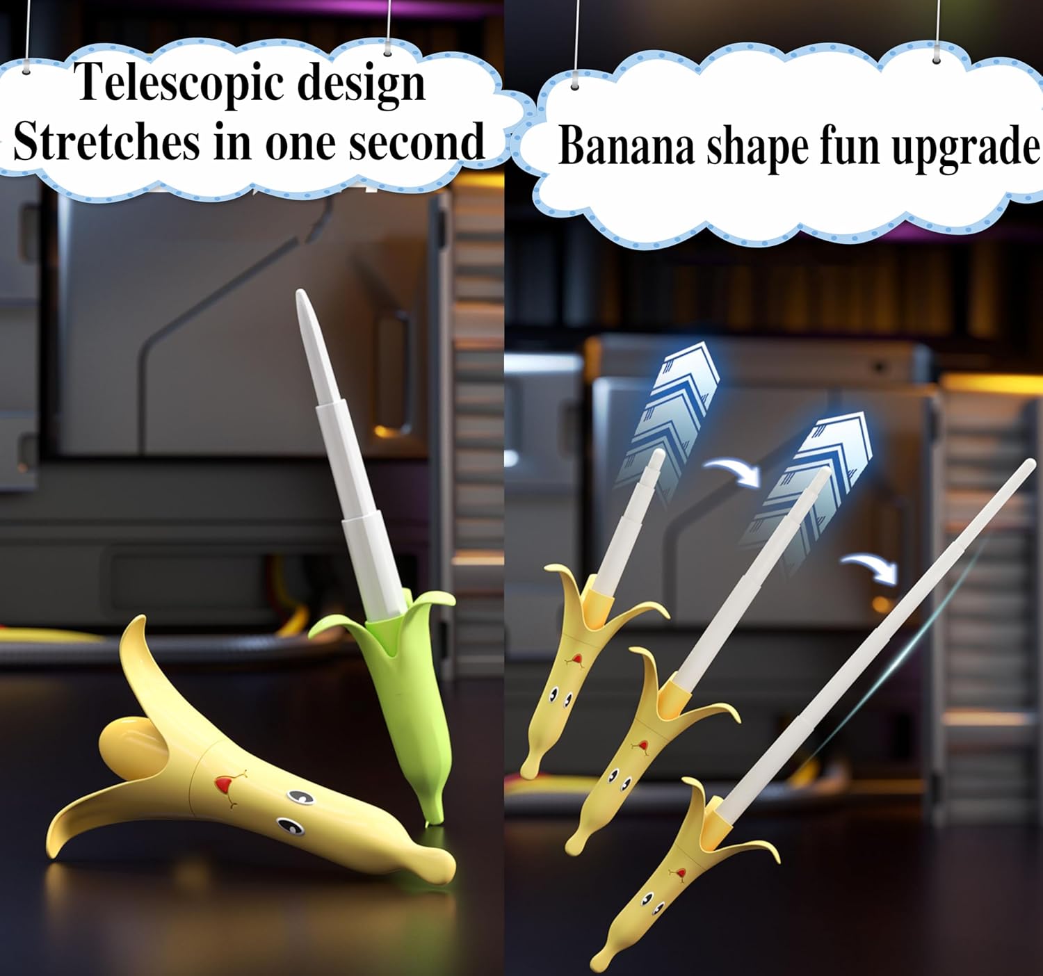 3D Printed Retractable Samurai Sword Fidget Toy Model for Decompression and Creative Play - Unique Plastic EDC Gift Small Banana Sword Green+Yellow