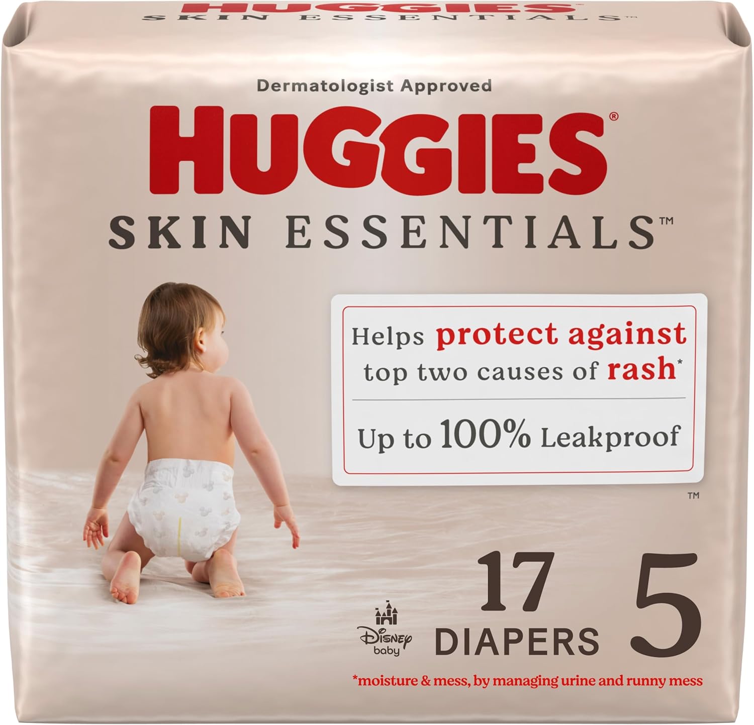 Huggies Size 5 Diapers, Skin Essentials Baby Diapers, Size 5 (27+ lbs), 17 Count, Packaging May Vary