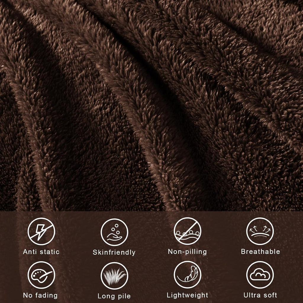 Exclusivo Mezcla Twin Size Flannel Fleece Blanket, Super Soft Velvet Plush Bed Blanket, Fuzzy Cozy and Warm for All Seasons, 60x80 Inches, Coffee