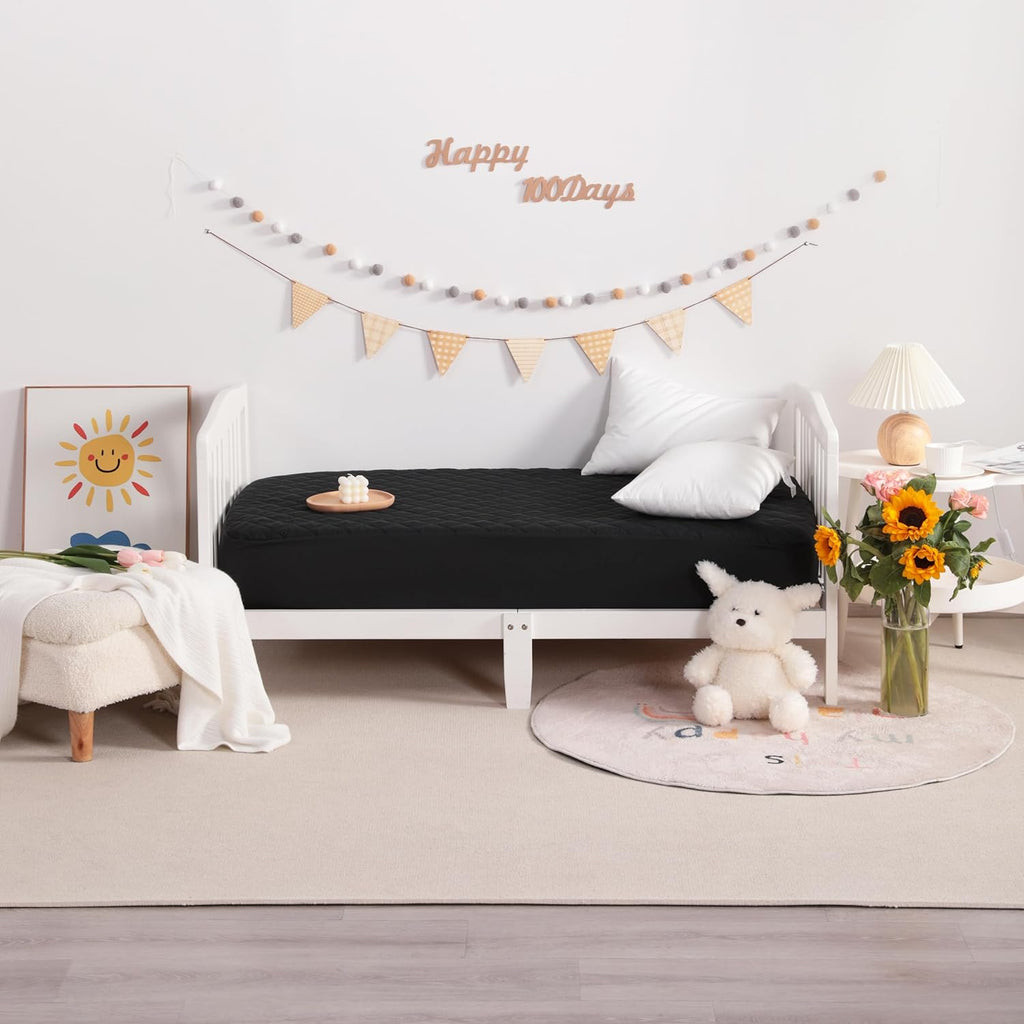 NTBAY 2 Pack Waterproof Mini Crib Mattress Protector, Quilted 24"x38" Fitted Mattress Cover - Machine Washable - Soft and Breathable Baby Mattress Pad Sheet for Mini Crib and Baby Playards, Black