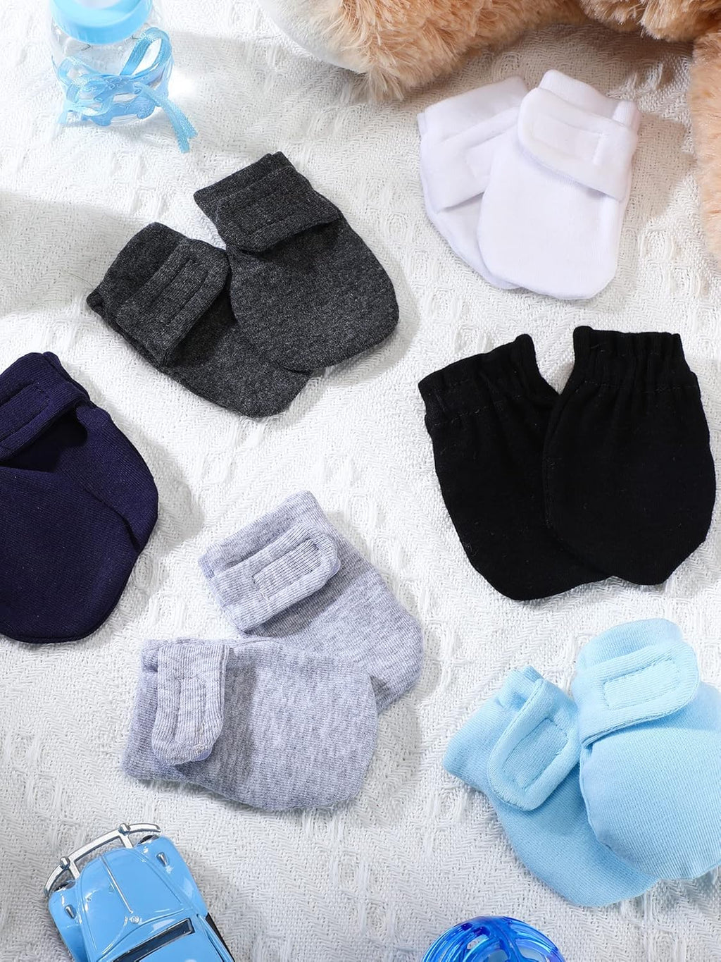 Newcotte 12 Pairs Adjustable Preemie Baby Mittens No Scratch Newborn Cotton Breathable Gloves Warm Mitts for Boys Kids