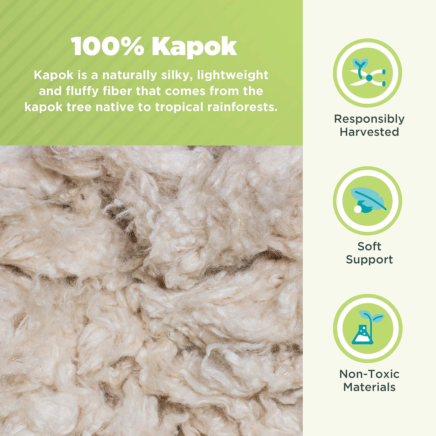 Bean Products Kapok 20" x 26" Standard Pillow - Breathable, Eco-Friendly and Durable Organic Cotton Fabric Bed Pillow - Soft and Supportive Pillow for Sleeping, Made in The USA