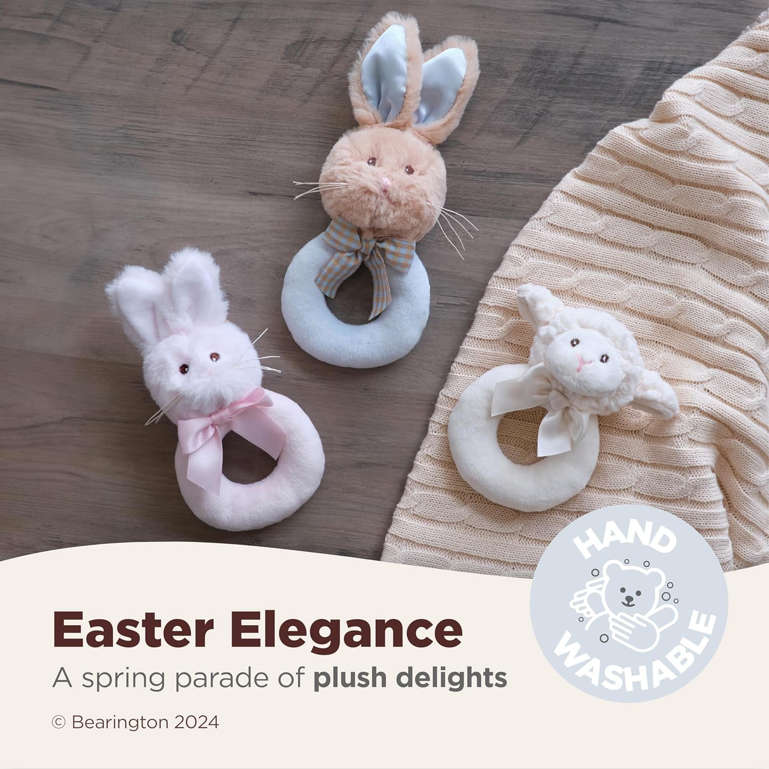 Bearington Collection Baby Lil' Bunny, 5.5 in Plush Bunny Rabbit Stuffed Animal, Soft Baby Rattles and Plush Rings Gift - Newborn Toy