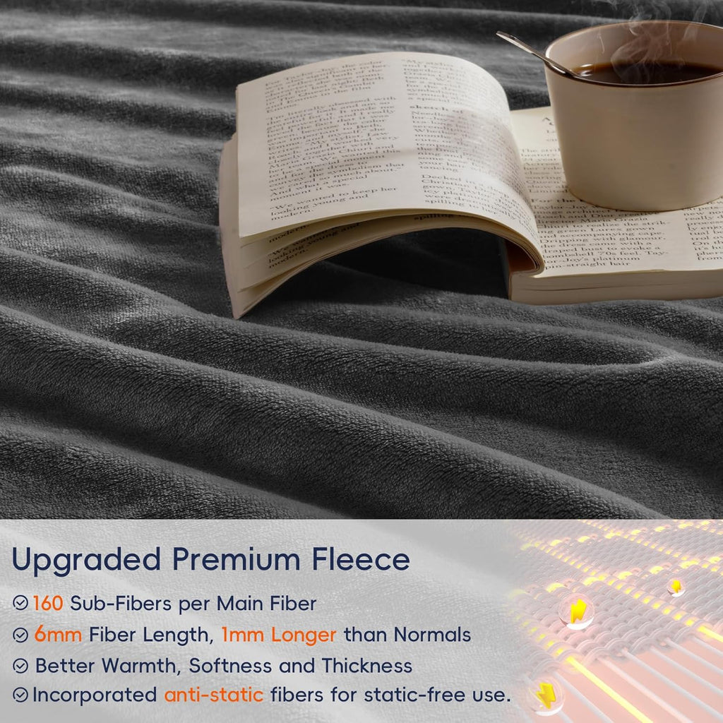 PHF Ultra Soft Fleece Blanket Queen Size, No Shed No Pilling Luxury Plush Cozy 300GSM Lightweight Blanket for Bed, Couch, Chair, Sofa Suitable for All Season, 90" x 90", Dark Grey