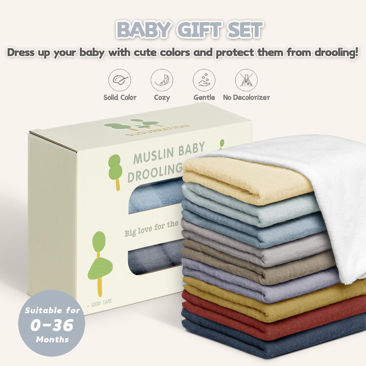 Susurration Muslin Baby Bibs 10Pack Baby Bandana Drool Bibs Soft Adjustable Newborn Bibs for Unisex Baby Girls & Boys (Multicolored)