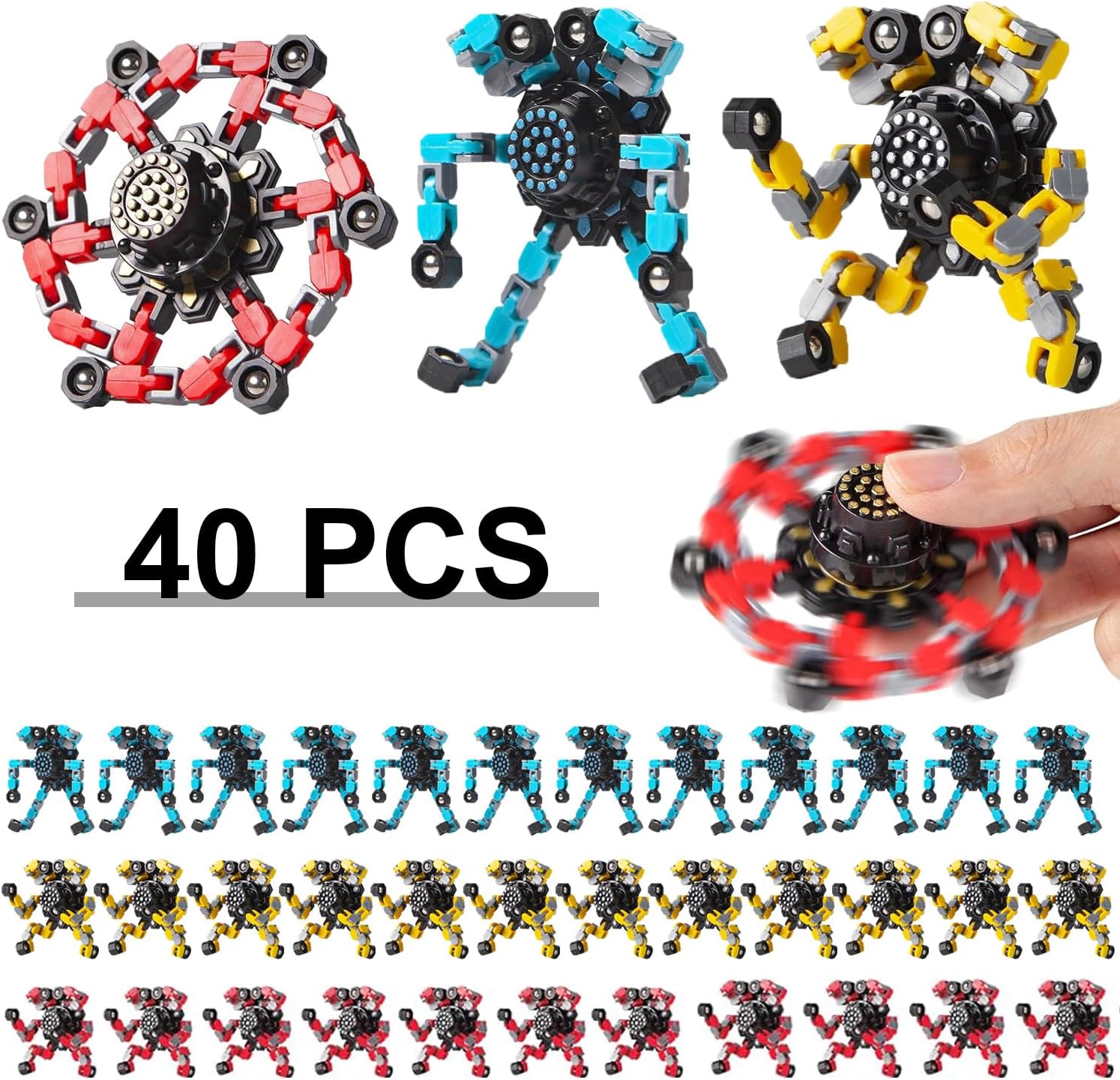 40 Pcs Deformable Robot Fidget Spinners - Transformable Fingertip Toys for Classroom Prizes, Christmas, Valentine Gifts - Goodie Bag, Stocking, Easter Basket Stuffers for Kids