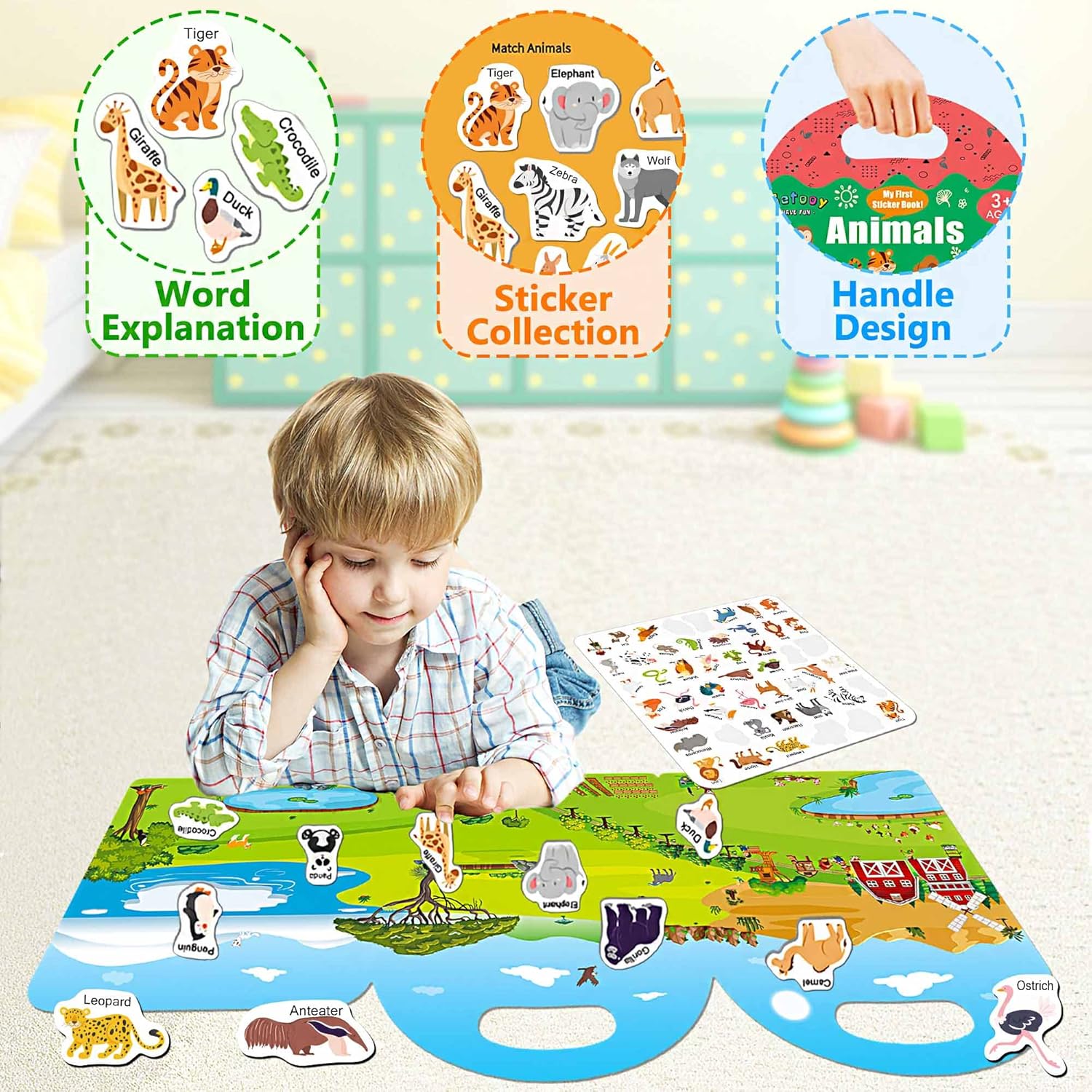 Reusable Sticker Books for Toddlers 1-3, Stickers for Toddlers 2-4 Years, Animal Stickers for Kids, Airplane Travel Essentials for Kids
