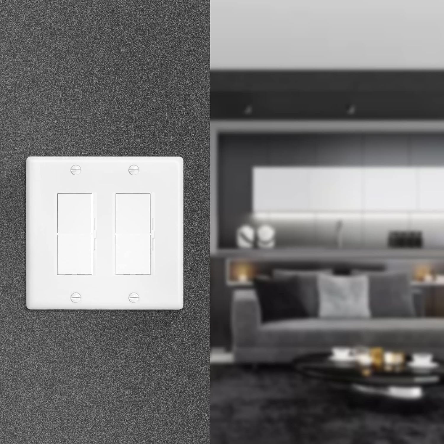 Decorator Wall Plate Double Gang Light Switch Plate Outlet Cover,Unbreakable Polycarbonate Thermoplastic, White (10-Pack, Double Decorator-White)