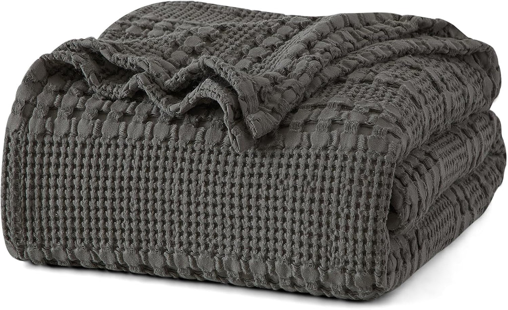 PHF 100% Cotton Waffle Weave Blanket Twin Size, Soft Lightweight Breathable Cozy Summer Blankets for Bed, Luxury Aesthetic Woven Bedding for Home Decor, 66"x90", Charcoal Grey