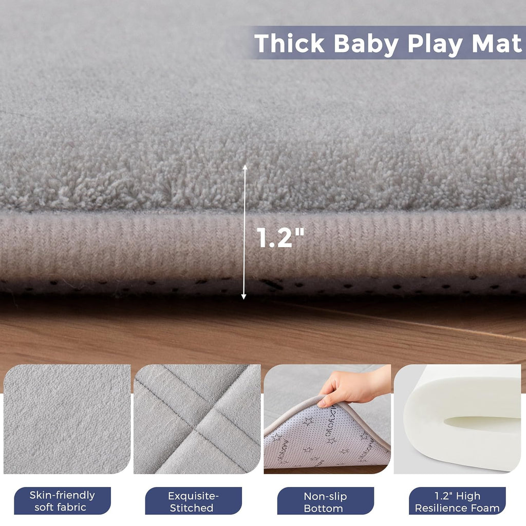 MAXYOYO 1.2" Thick Baby Play Mat for Floor, 49"x 49" Foldable Playpen Mat, Tummy Time Foam Mats Ultra Soft Support, Padded Carpet with Non-Slip Backing for Infant,Kids and Toddler Crawling, Grey
